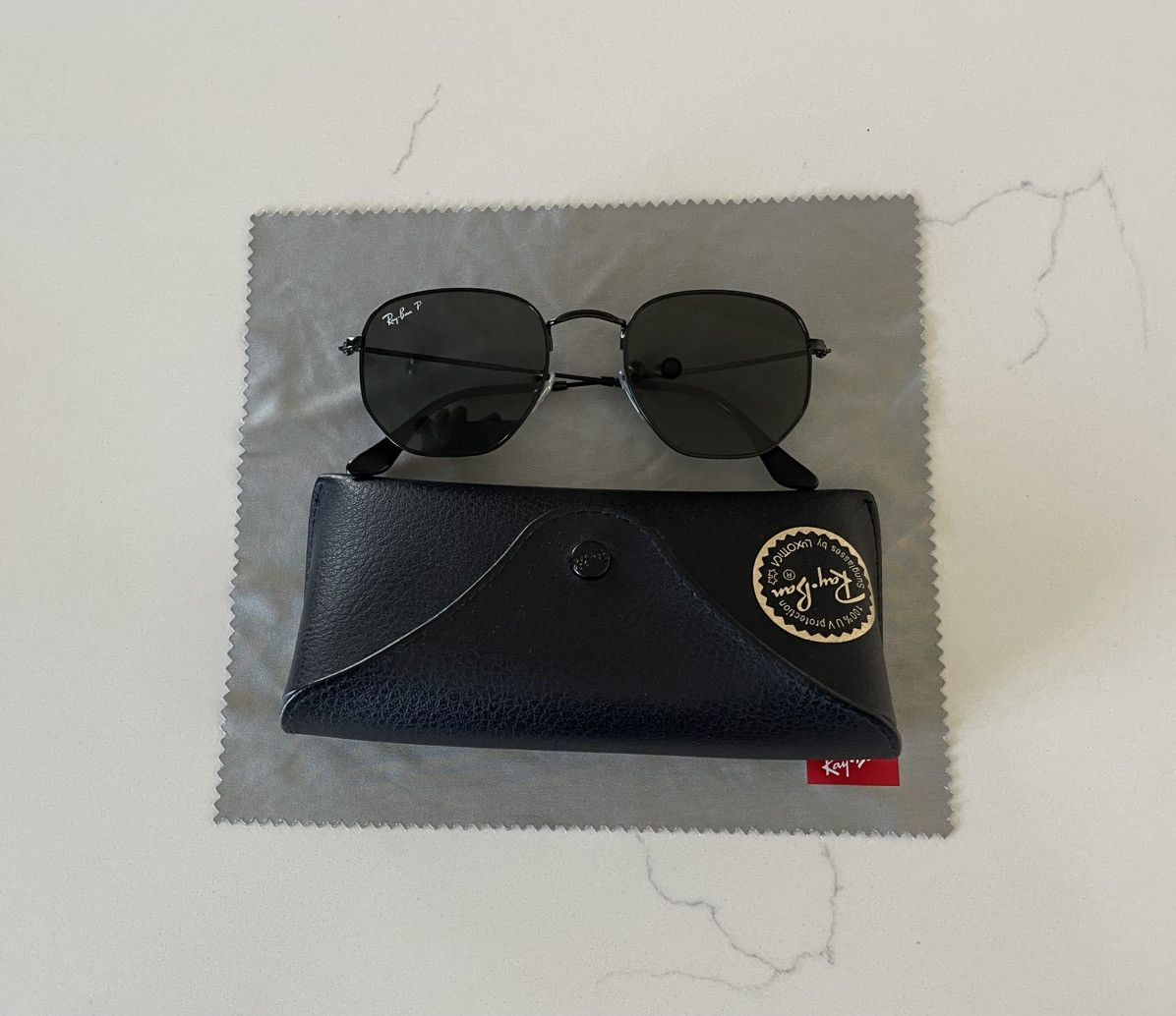 RayBan Ray Ban RayBan Polarized Hexagonal Black Green 51-21 Size ONE SIZE - 1 Thumbnail