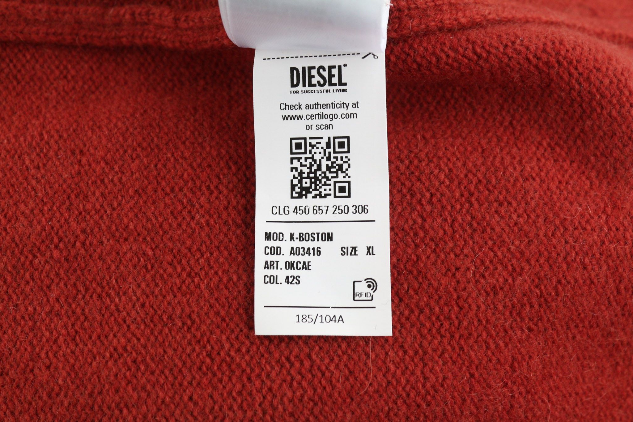 Diesel K-BOSTON XL Red Wool Cashmere Knit Jumper 40141 Size US XL / EU 56 / 4 - 11 Thumbnail
