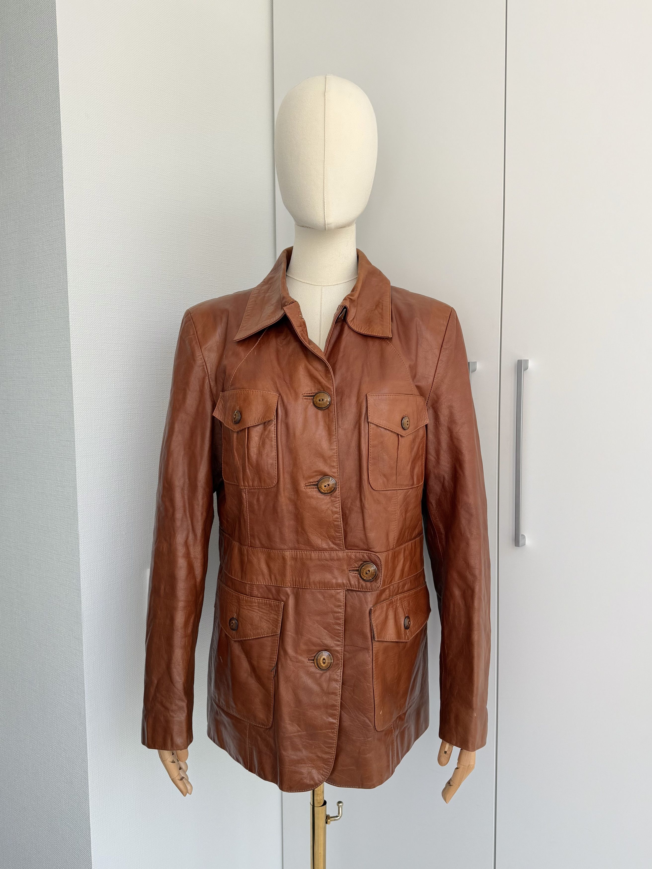 Genuine Leather Vintage Leather Utility Jacket Women Safari Retro Buttoned Size M / US 6-8 / IT 42-44 - 1 Thumbnail