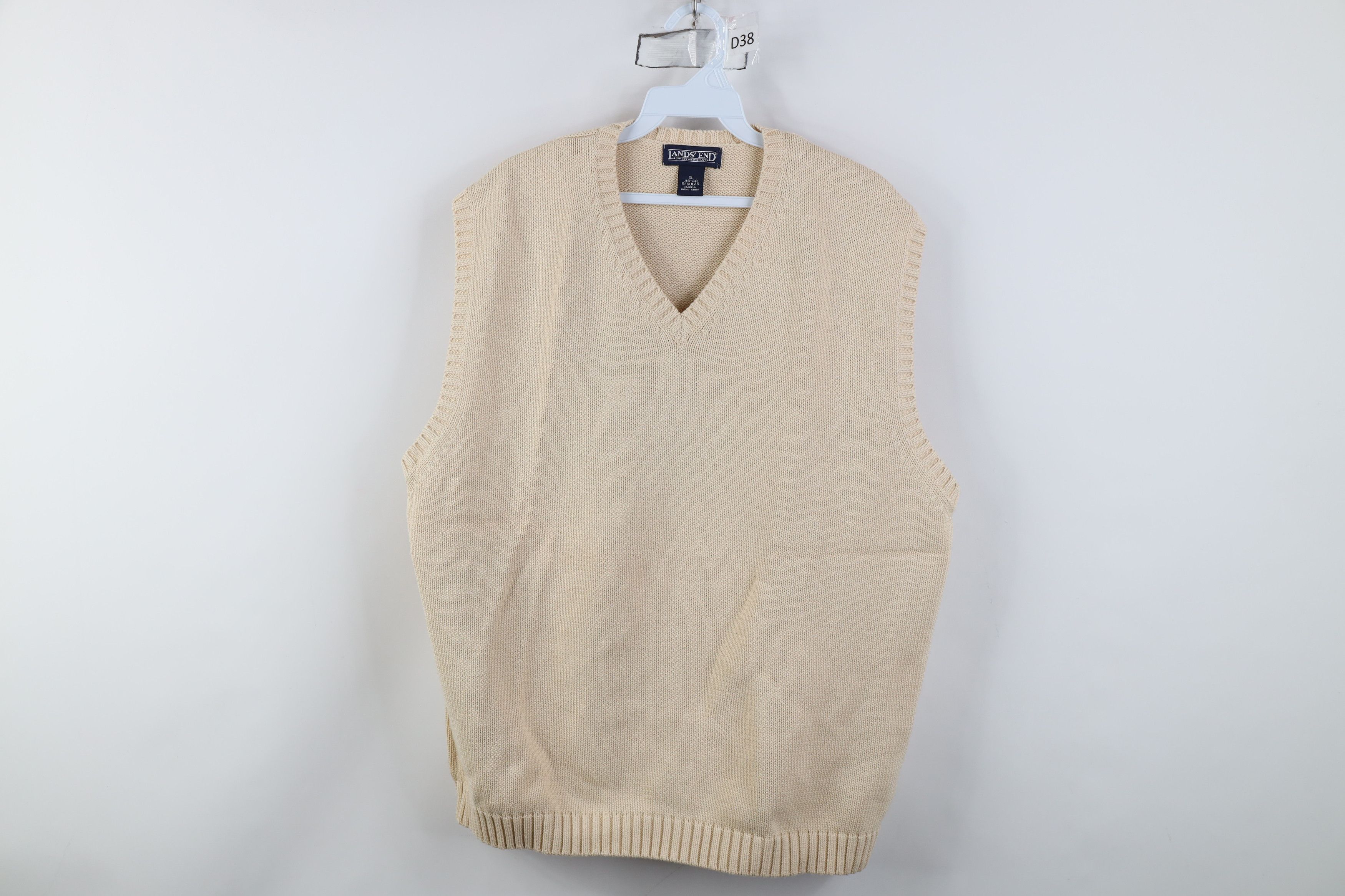 Lands' End Vintage 90s Lands End Cotton Knit V-Neck Sweater Vest Beige Size US XL / EU 56 / 4 - 1 Thumbnail