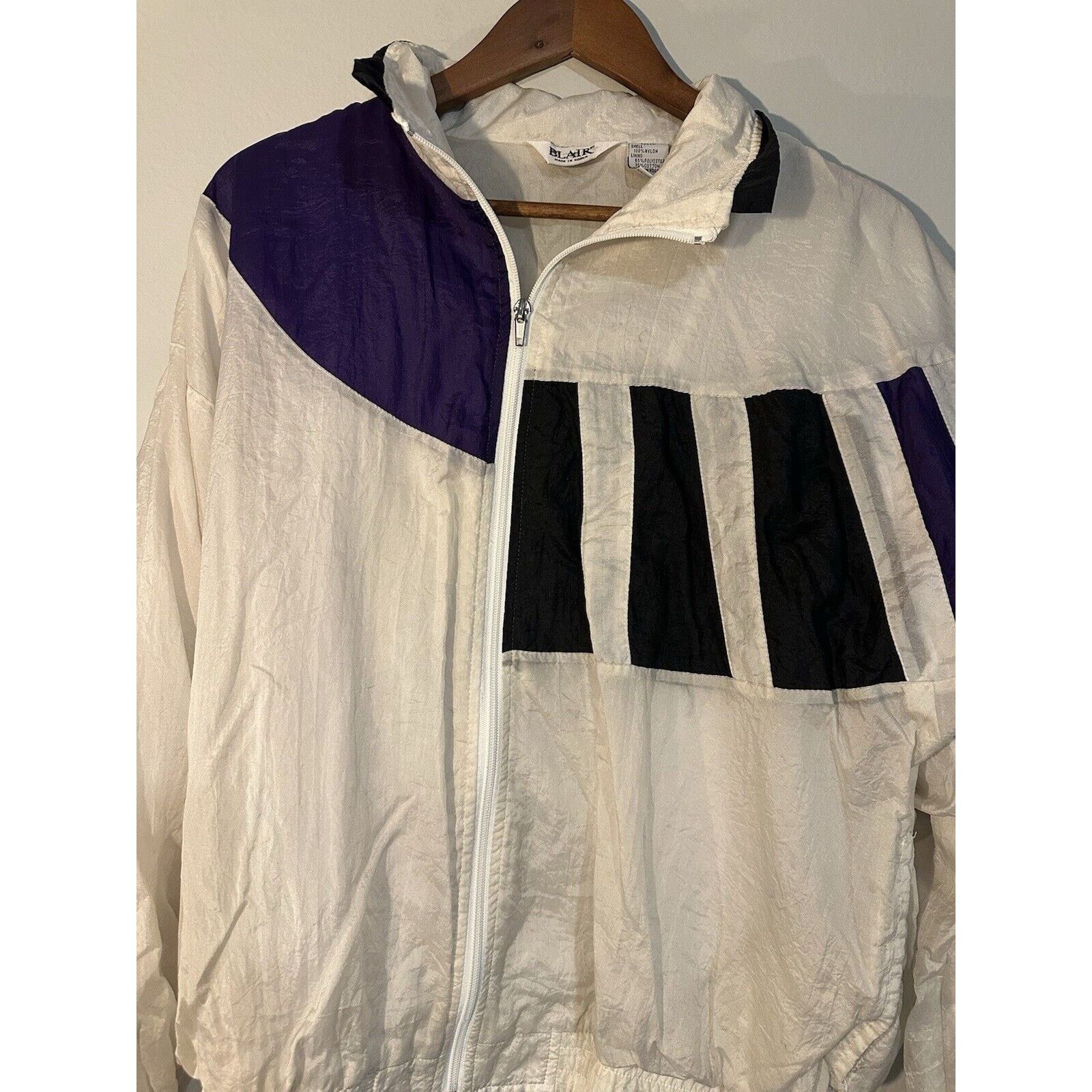 Vintage 80s Vintage Windbreaker Jacket White Purple Black Womens M Size L / US 10 / IT 46 - 2 Thumbnail