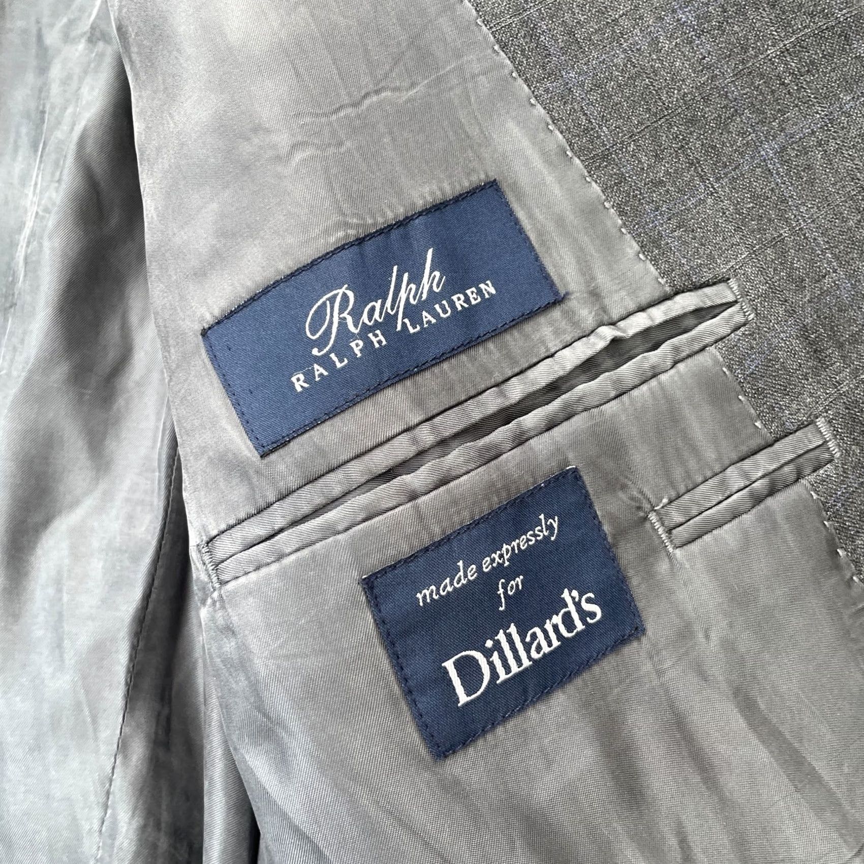 Ralph Lauren VINTAGE Lauren Ralph Lauren Blazer Mens Large Gray Plaid 90s Classic Notch Lapel Single-Breasted Two-Button Front Coat Jacket Crew Size 42R - 4 Thumbnail