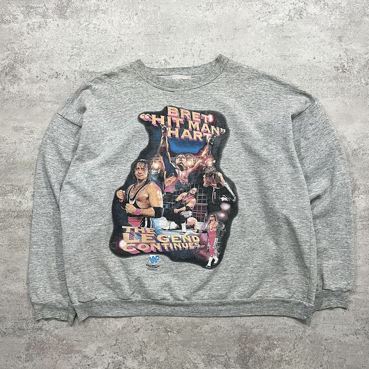 image of Vintage x Wwf VTG 90's Wwf Bret Hart Hitman Wrestling Sweatshirt 1997 in Grey, Men's (Size XL)