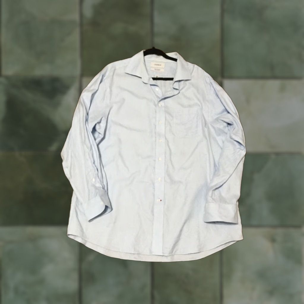 Cremieux Cremieux Dress Shirt Men Blue Check 17 1/2 x 35 AS IS Classic Fit Cotton Size 46R - 1 Thumbnail