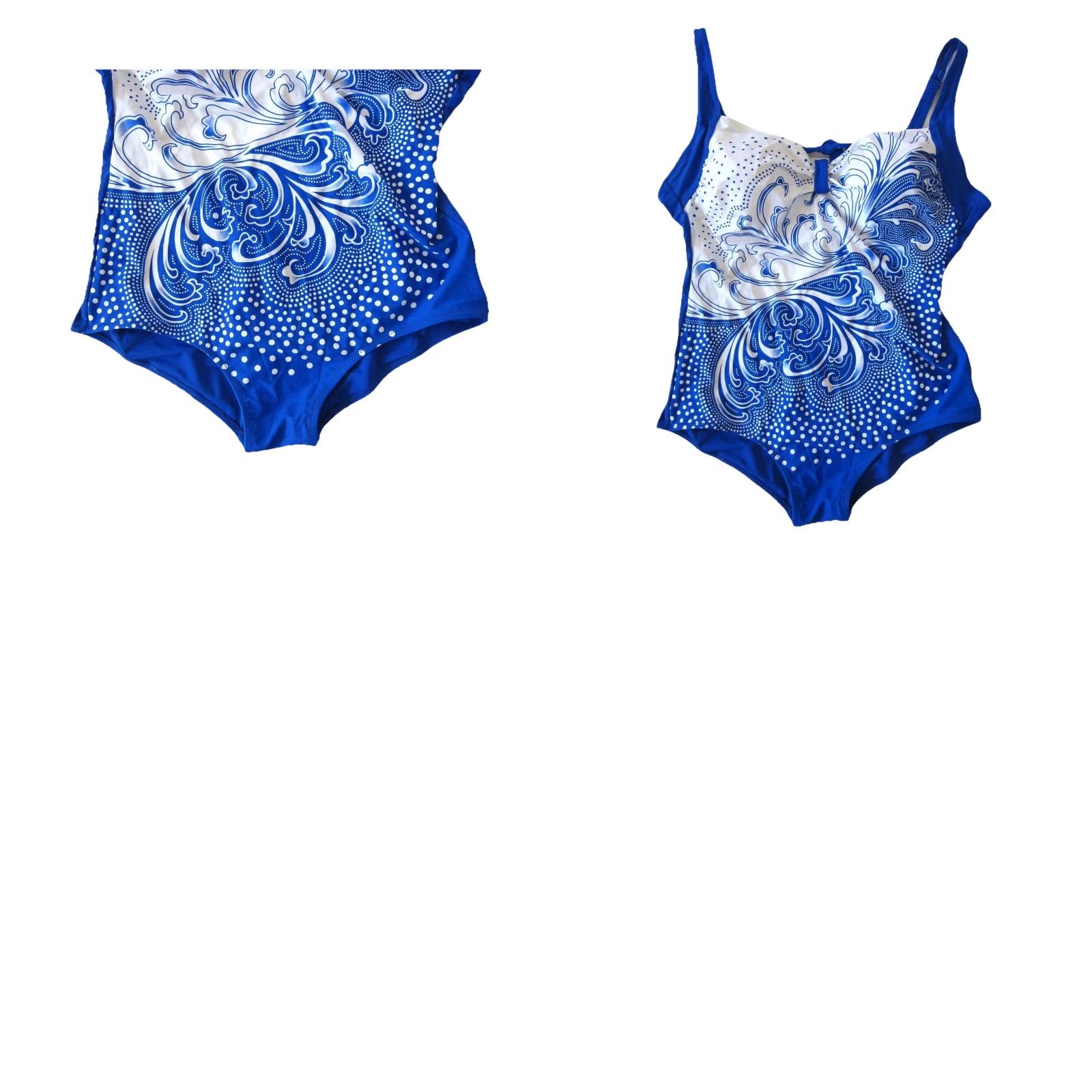Vintage VINTAGE Cocopear Blue White Floral Wave Polka Dot One Piece Swimsuit Women Size XL Size ONE SIZE - 8 Thumbnail