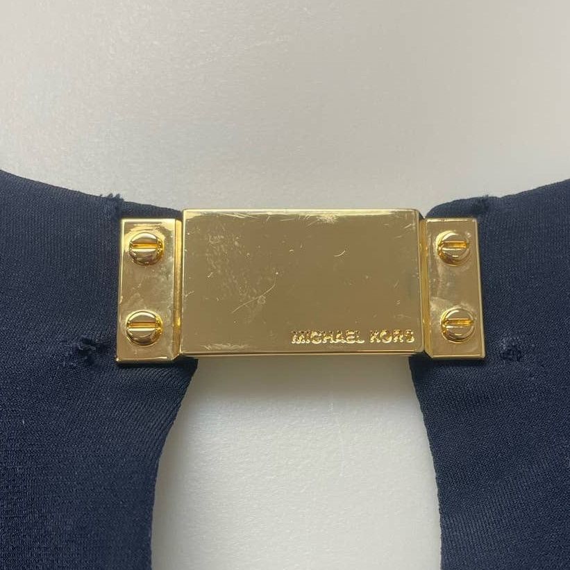 Michael Kors Michael Kors Small Navy Keyhole Gold Charm V-Neck Blouse Size S / US 4 / IT 40 - 3 Thumbnail