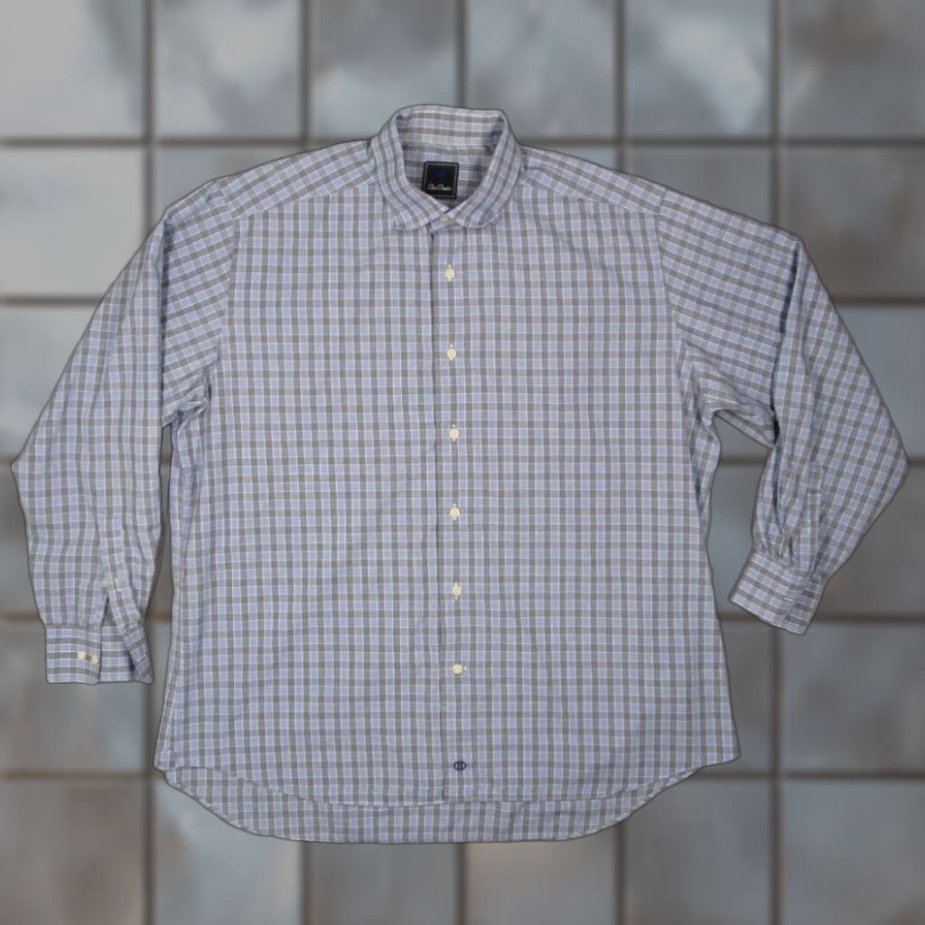 David Donahue David Donahue Mens 16 34 Blue Check Long Sleeve Dress Shirt Size 34R - 1 Thumbnail