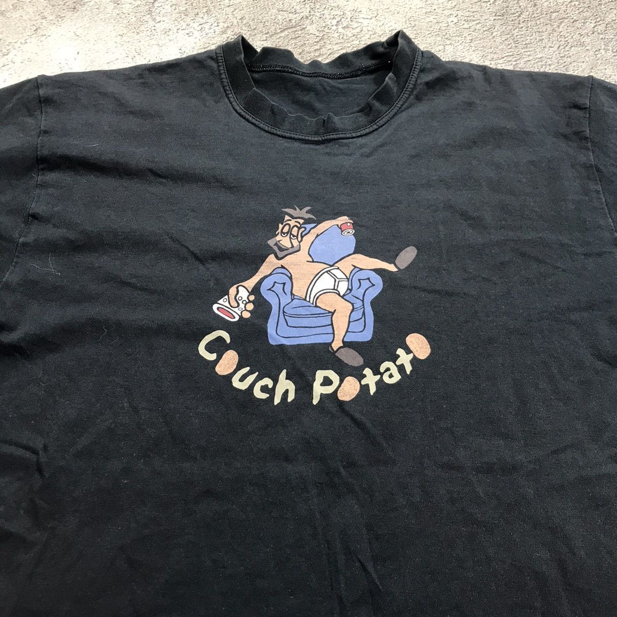 Vintage Vintage 90s Couch Potato Graphic Tee Faded Black Skate XL Size US XL / EU 56 / 4 - 2 Thumbnail