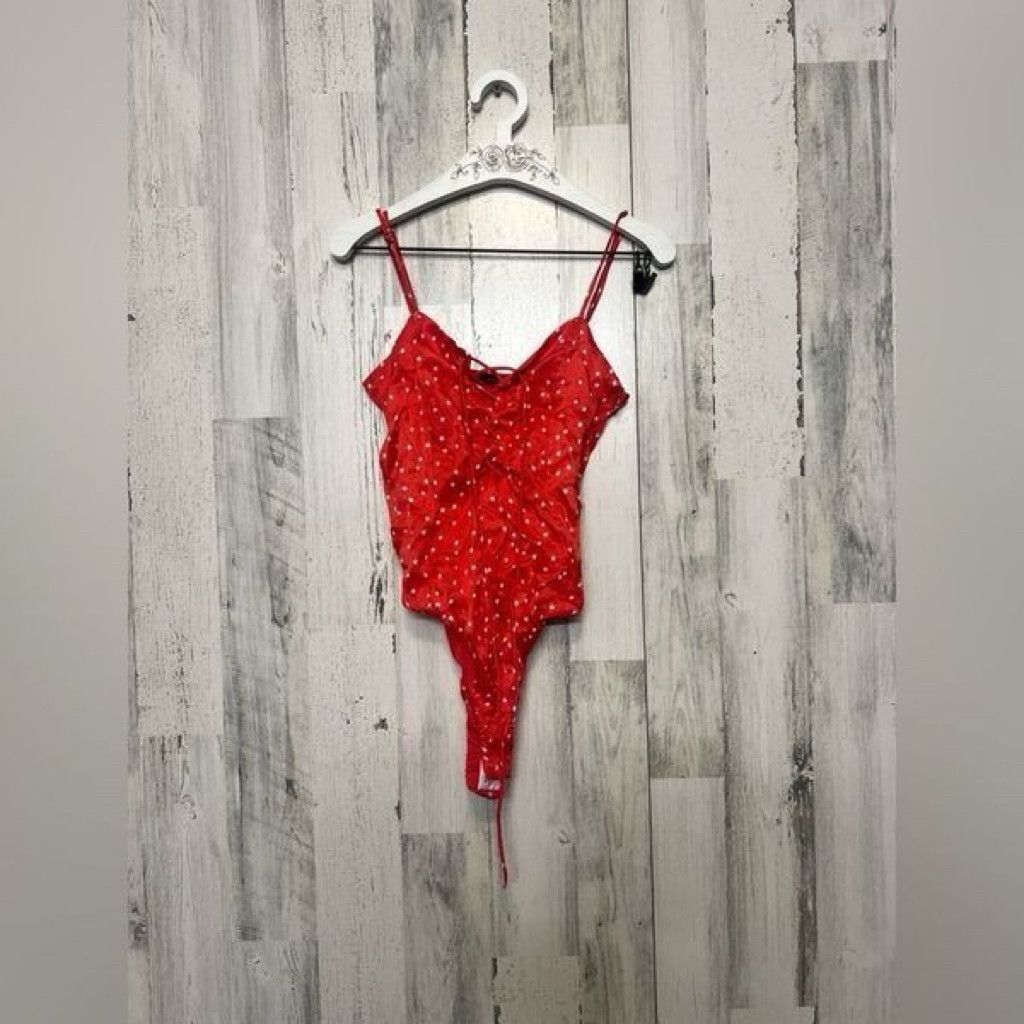 Zara Zara Red Star Print Lace-Up Bodysuit Size XS NWT Size XXS / US 00 / IT 34 - 4 Thumbnail
