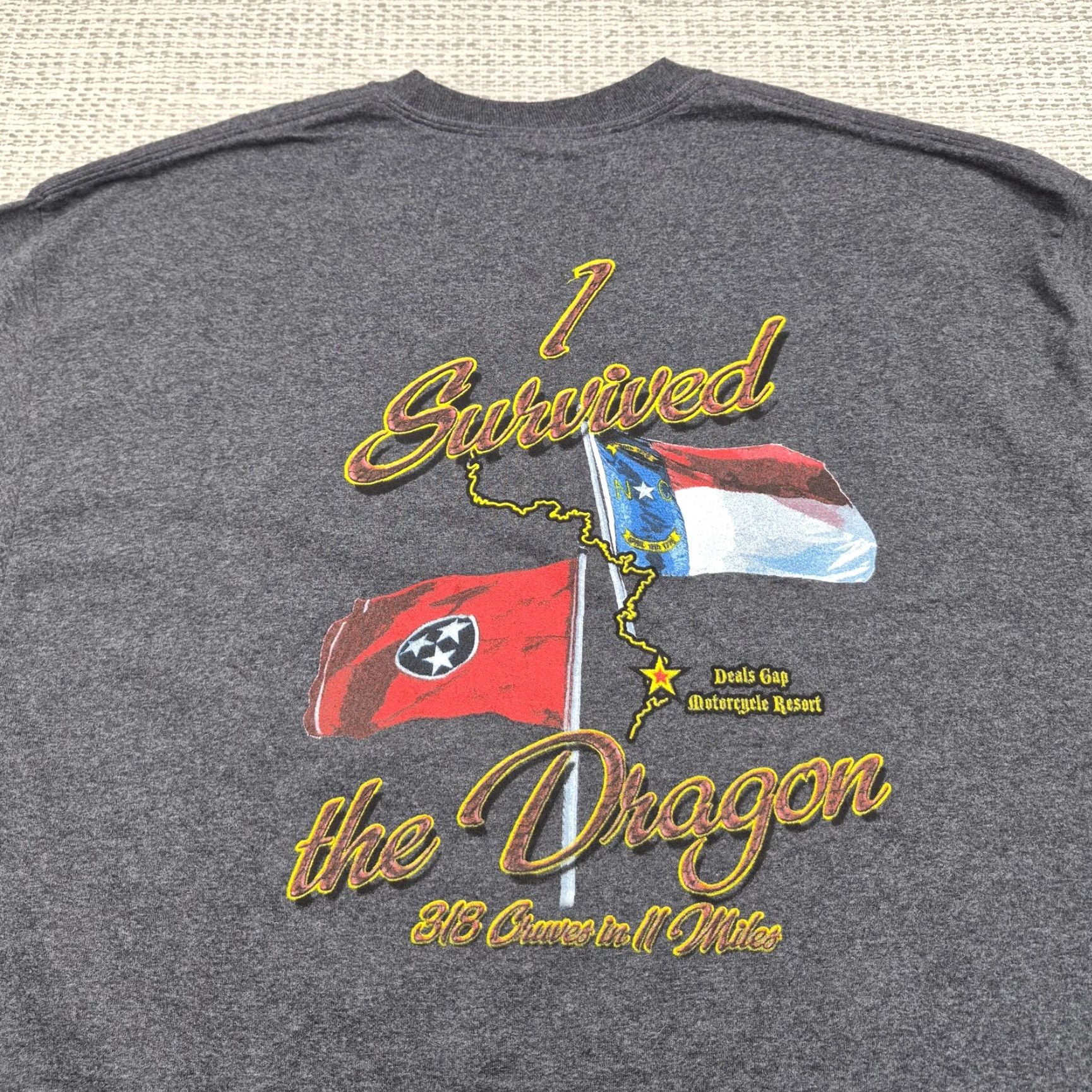 Port & Company Port & Company Shirt Mens 2XL Gray Dragon Motorcycle Biker Tee I Survived Graphic 90s Size US XXL / EU 58 / 5 - 2 Thumbnail