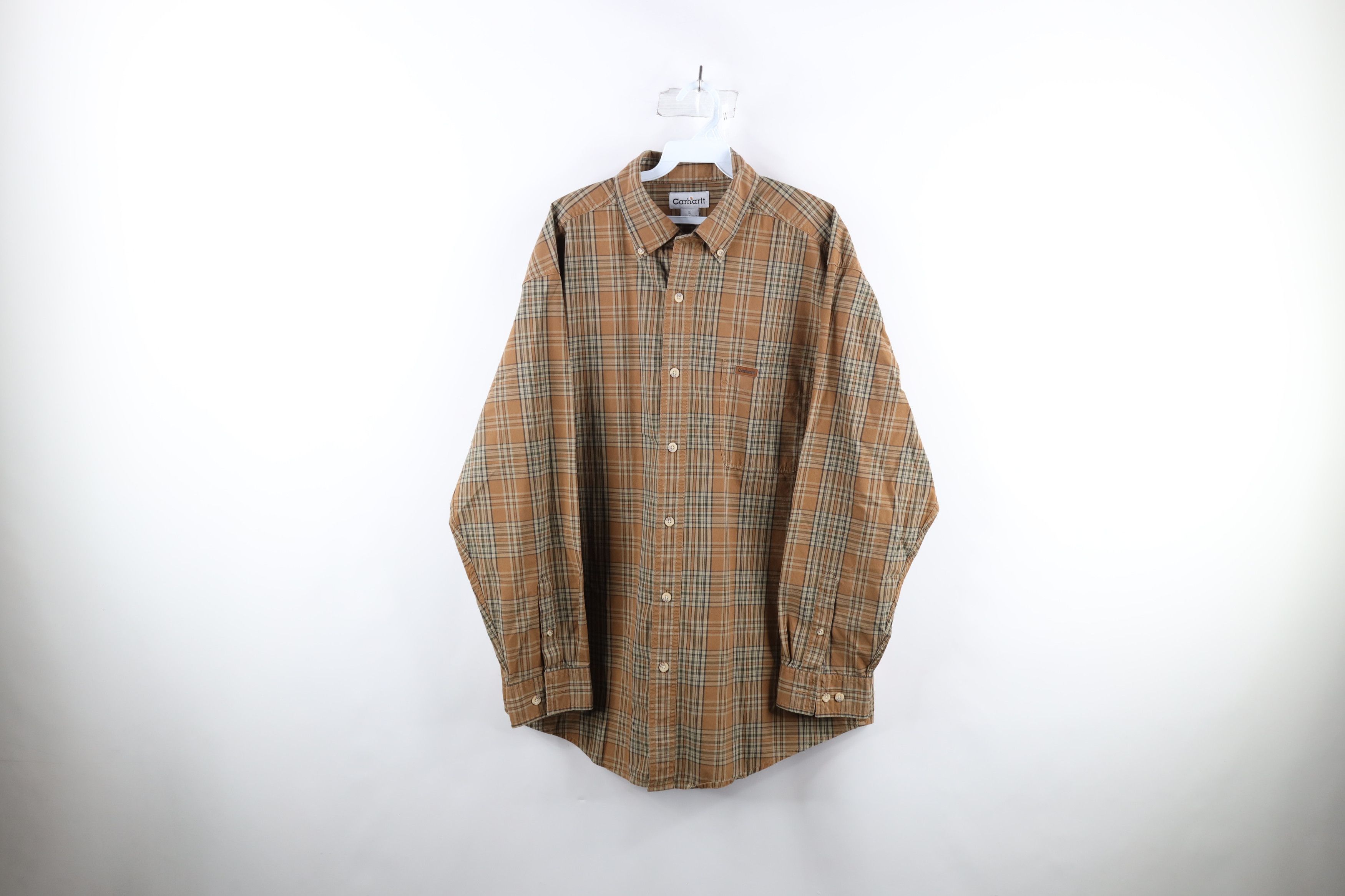 Carhartt × Vintage Vintage Carhartt Collared Button Down Shirt Brown Plaid Size US L / EU 52-54 / 3 - 1 Thumbnail
