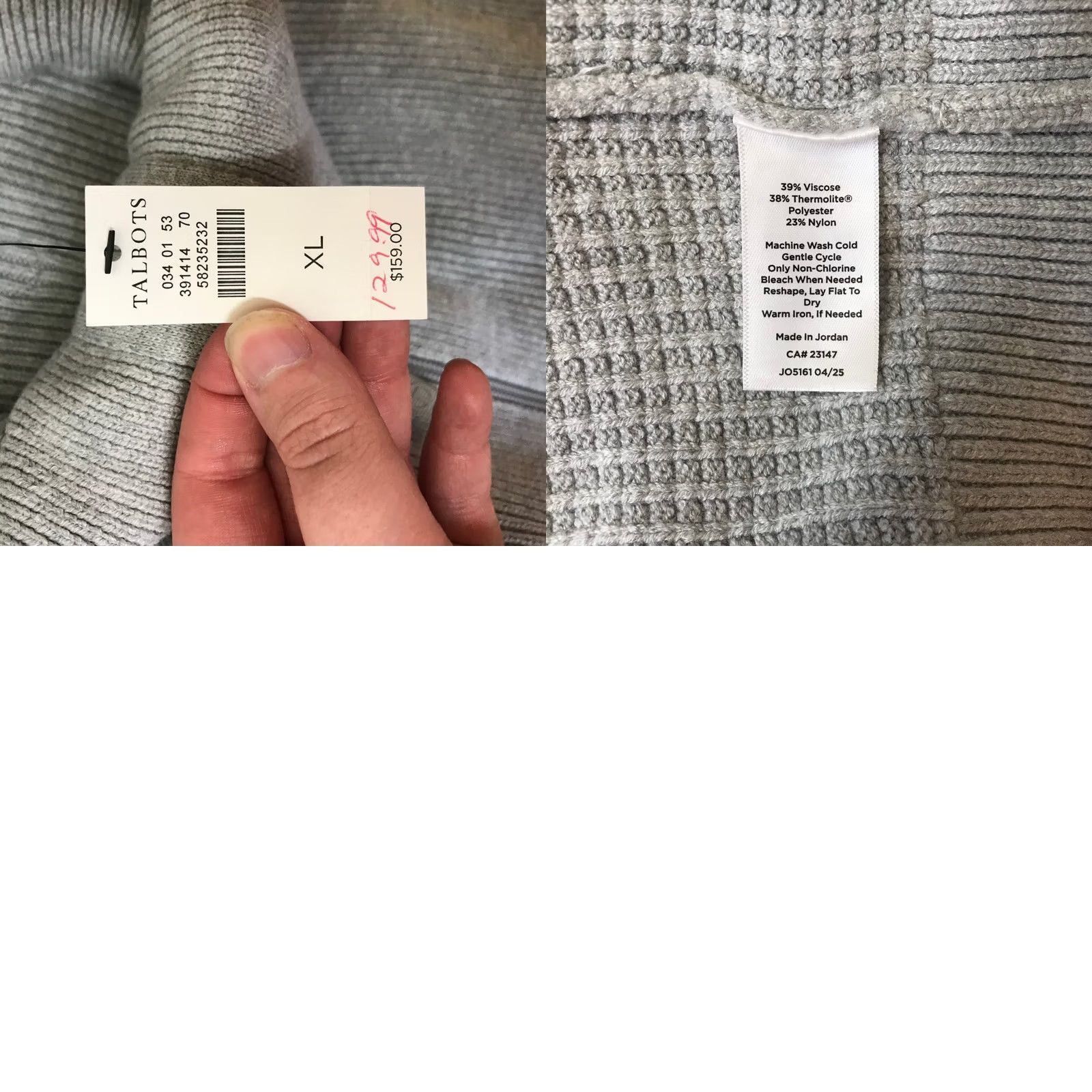 Talbots VINTAGE? No. T by Talbots XL Grey Waffle Knit Full Zip Cardigan - Women Size XL / US 12-14 / IT 48-50 - 8 Thumbnail