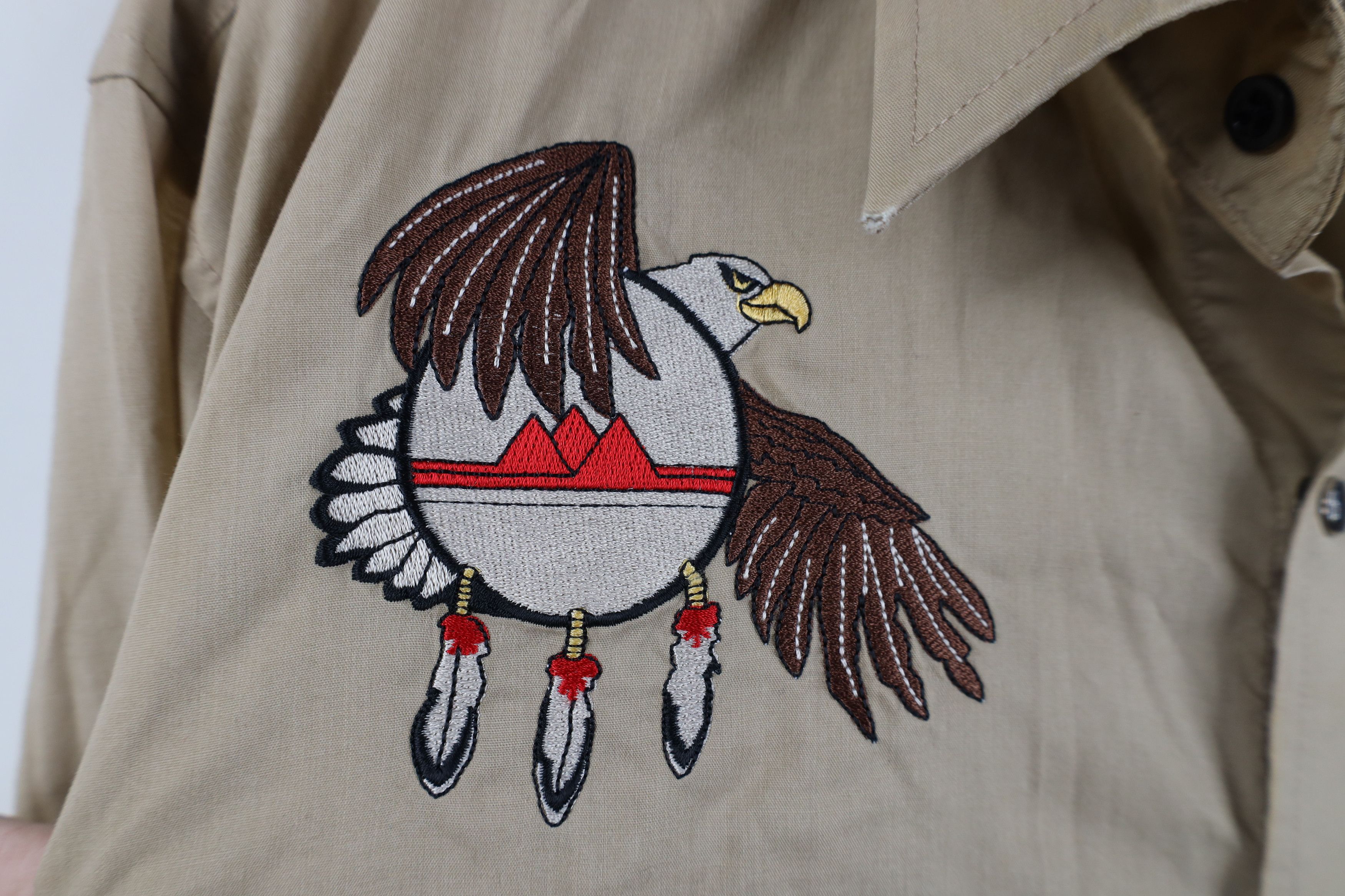 Vintage Vintage 70s Rockabilly Eagle Feather Snap Button Shirt Beige Size US L / EU 52-54 / 3 - 5 Thumbnail