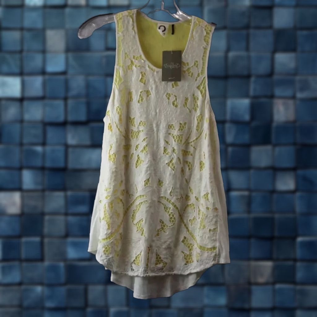 Anthropologie ANTHROPOLOGIE Yellow & White Lace Sleeveless Tank Top SIZE Small Women’s NEW NWT Size S / US 4 / IT 40 - 1 Thumbnail