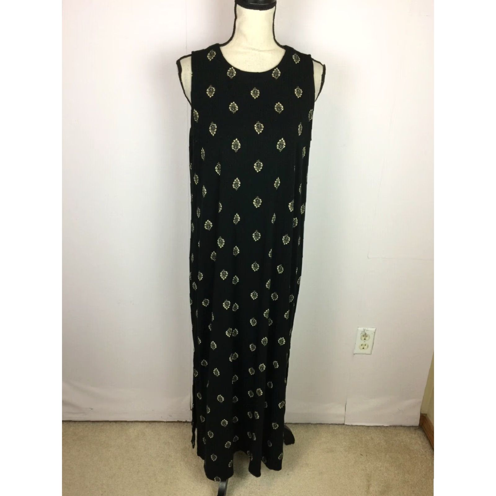 VINTAGE J. Jill Wearever Collection Knit Maxi Tank Dress Size M Womens  Black Sleeveless Casual Formal