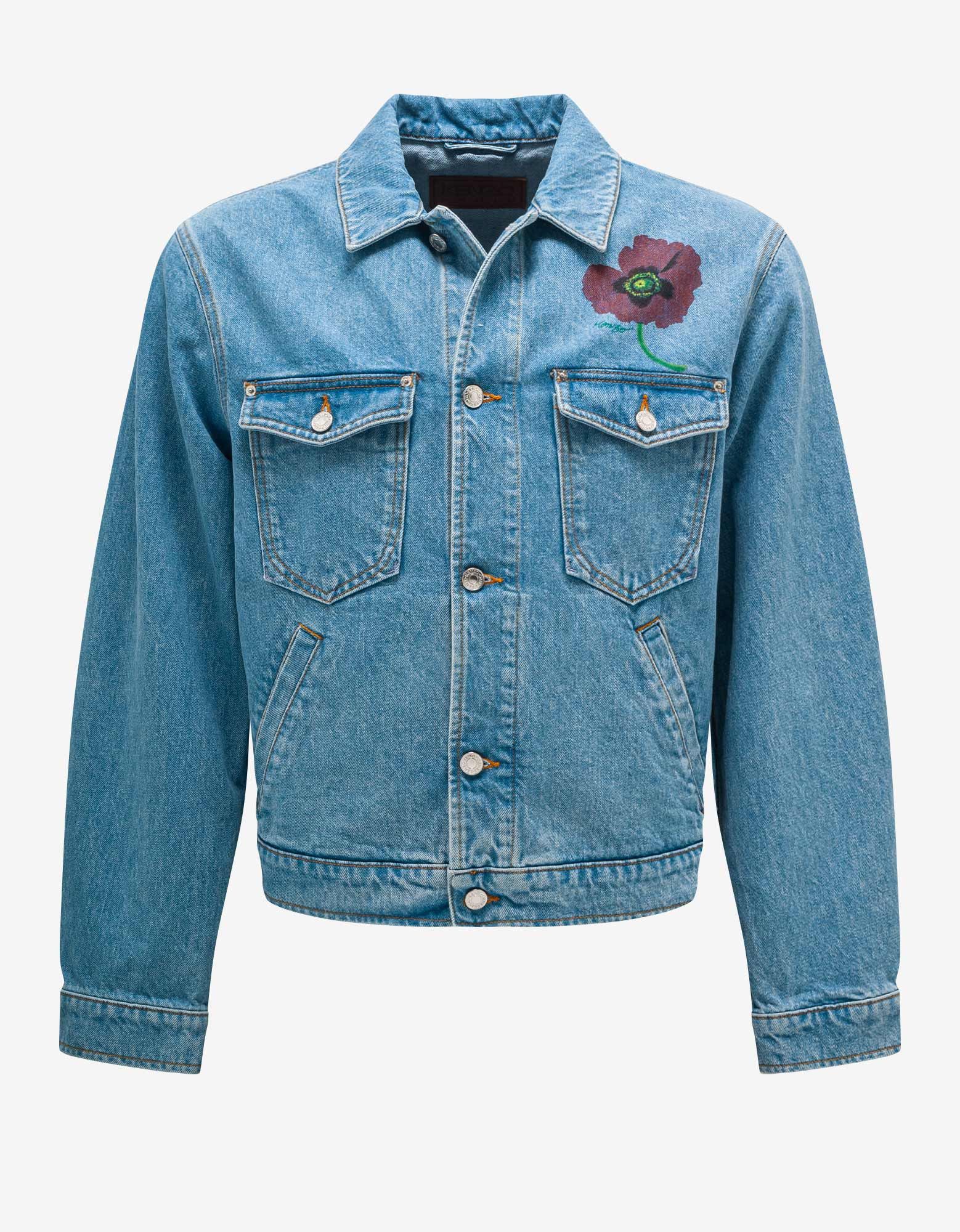 image of Sky Blue Kenzo Poppy Denim Jacket, Men's (Size XL)