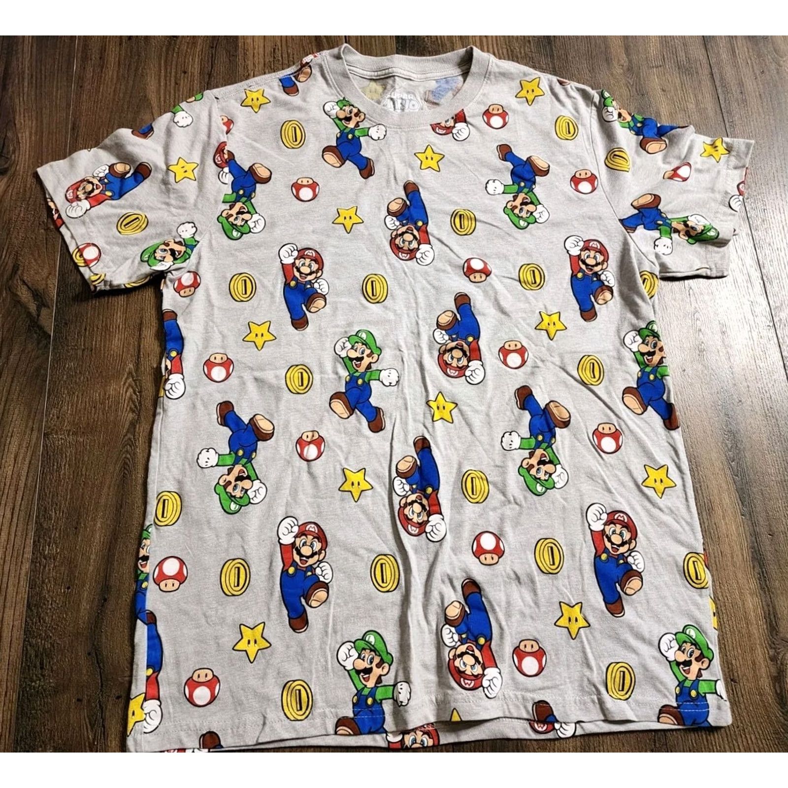 Nintendo Mens L Super Mario Bros. T-Shirt Shirt Crew Neck Short Sleeve Gray Cotton Logo 90s Size US L / EU 52-54 / 3 - 2 Thumbnail