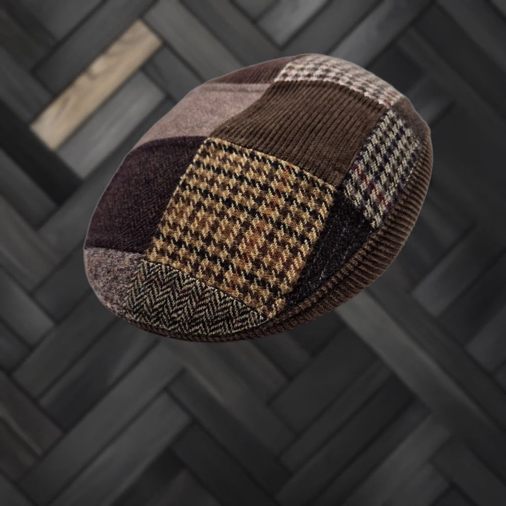 Vintage Scala Hat Flat Cap Fitted Mens M Brown Check Wool Newsboy Italy Patchwork NWT Size ONE SIZE - 1 Thumbnail