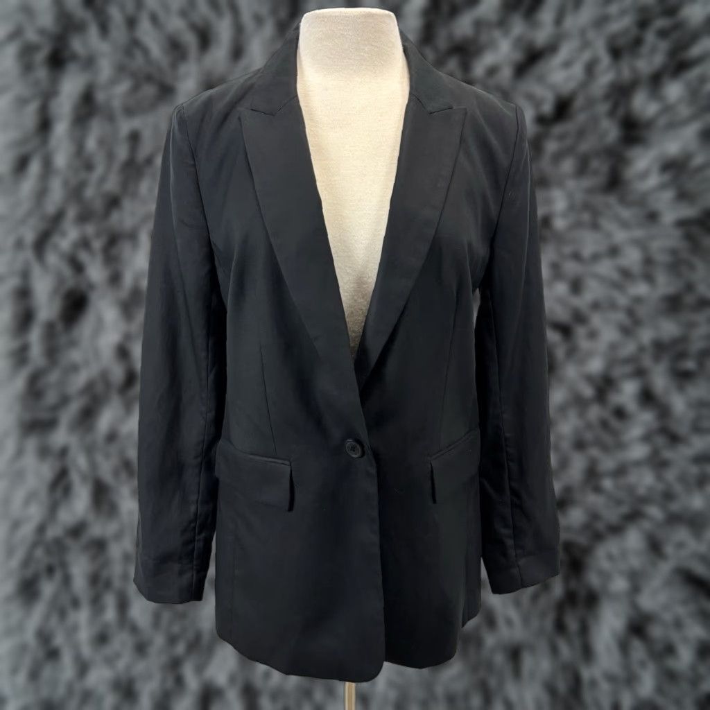 Loft VINTAGE? Wait: It's LOFT, but not vintage. So: LOFT Blazer Women Black Linen Blend Sz 10 Regular Lined Career Classic Jacket Size L / US 10 / IT 46 - 1 Thumbnail