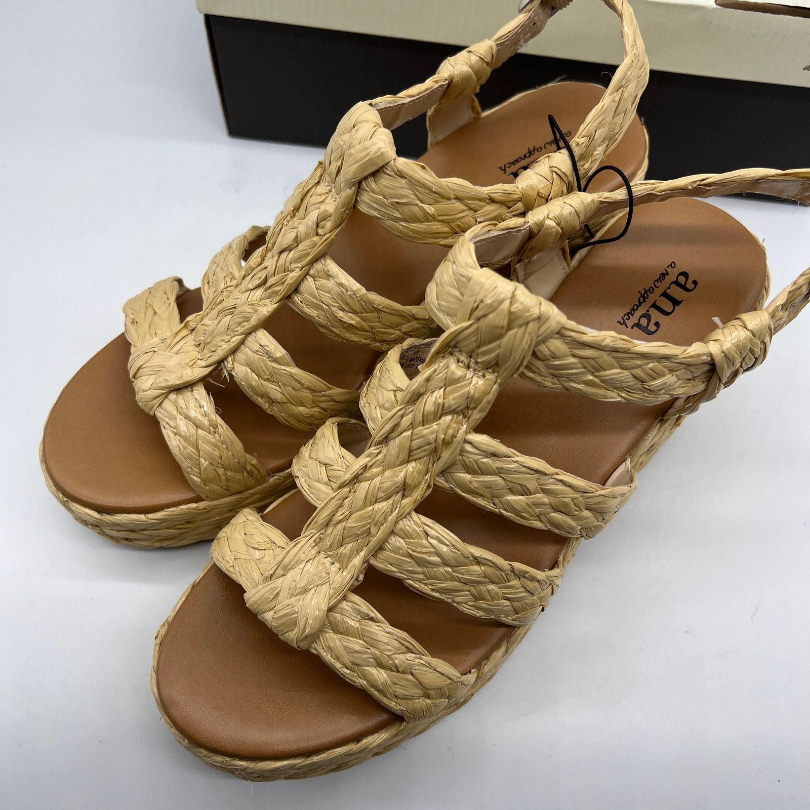 Other a.n.a Womens Merlin Wedge Sandals Brown Natural Size 9M Size US 9 / IT 39 - 10 Thumbnail