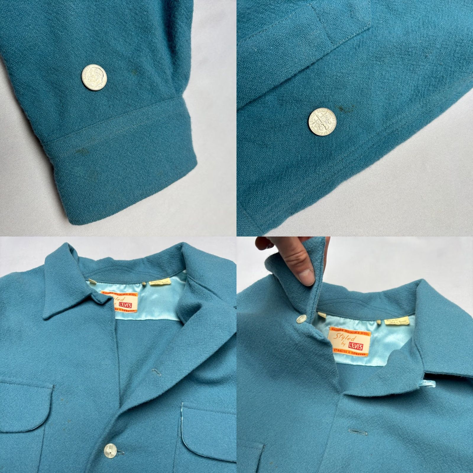 Levi's VINTAGE Levi's Camp Loop Collar Button Up Shirt Men M Wool LVC Styled 1950s Wool Shirt Mens Medium Blue Size US M / EU 48-50 / 2 - 8 Thumbnail
