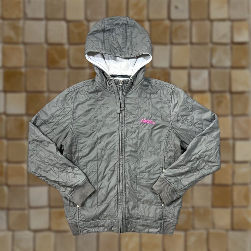 O'Neill VINTAGE O'NEILL Jacket Windbreaker Hoodie Womens XL Grey Ski Embroidered Logo Padded Lightly Mapped Measurements 90% cot/10% nylon Size XL / US 12-14 / IT 48-50 - 1 Thumbnail
