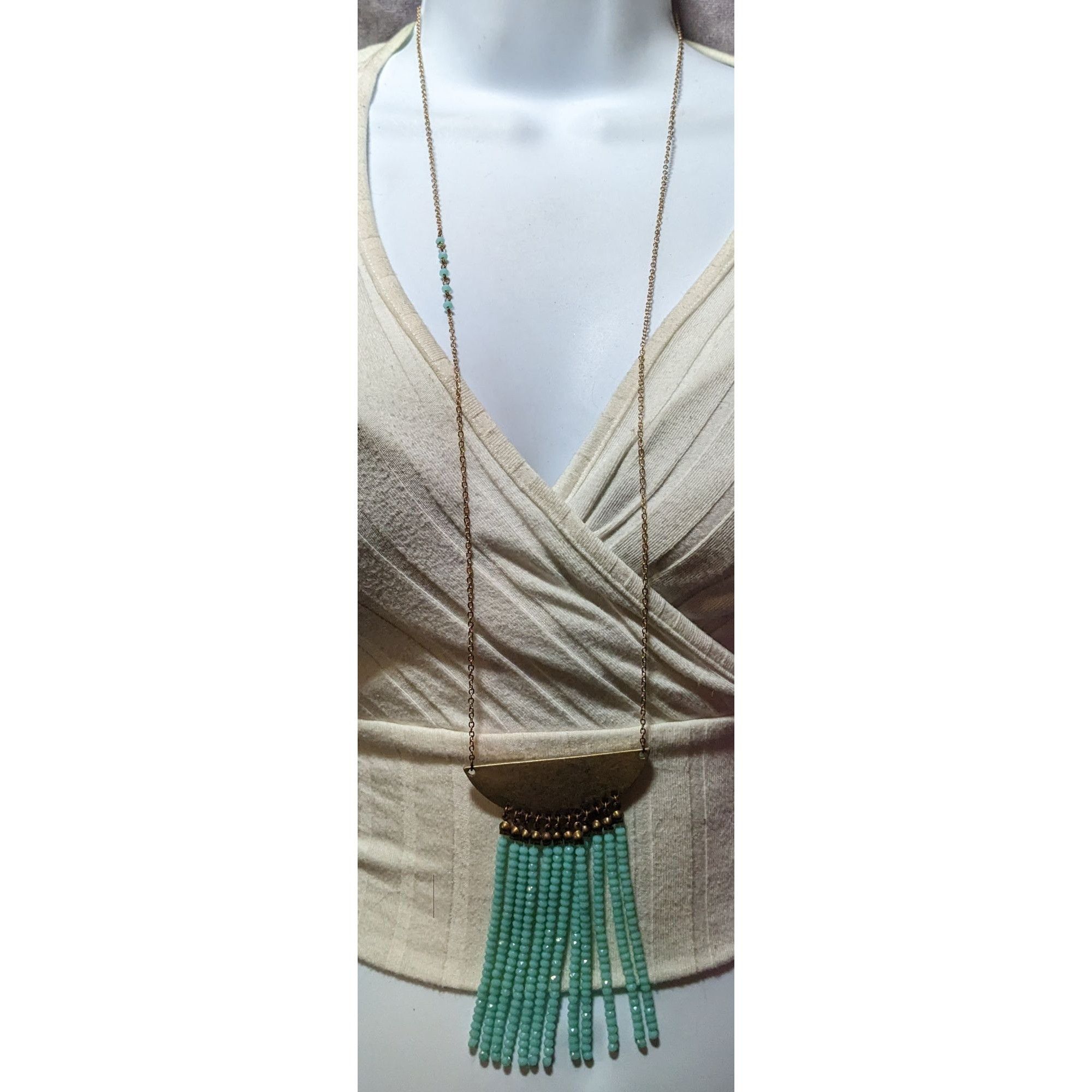 Other Jane Marie Gold Tone Blue Glass Pendant Fringe Necklace Size ONE SIZE - 5 Thumbnail