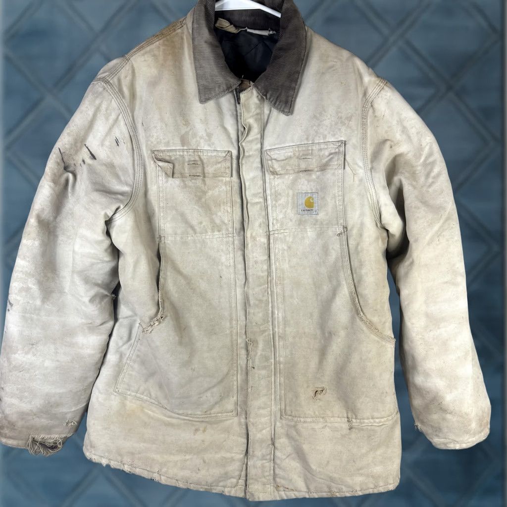 Carhartt VINTAGE Carhartt Coat Mens L Beige Canvas Work Duck Insulated Jacket Workwear Size US L / EU 52-54 / 3 - 1 Thumbnail