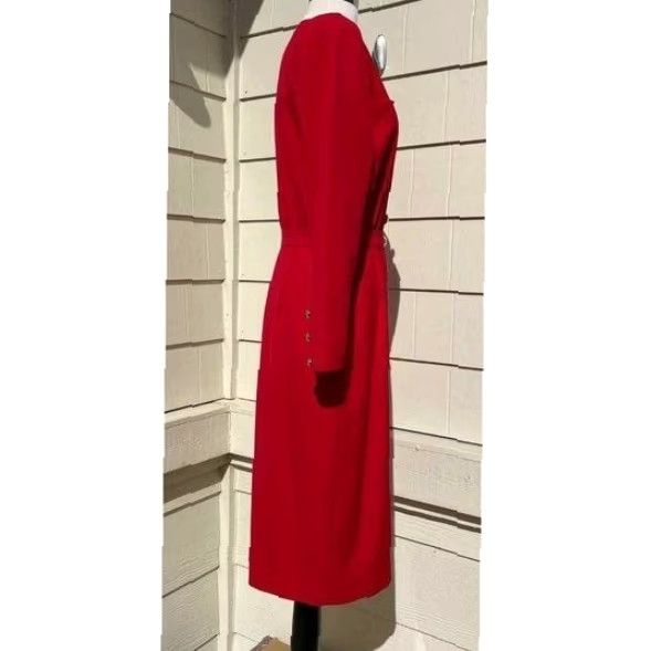 Valentino VINTAGE Valentino Miss V Red Wool Gold Button Front Dress 10 Women Pencil Dress Sheath Knee Length Modest 90s Mens? Size L / US 10 / IT 46 - 4 Thumbnail