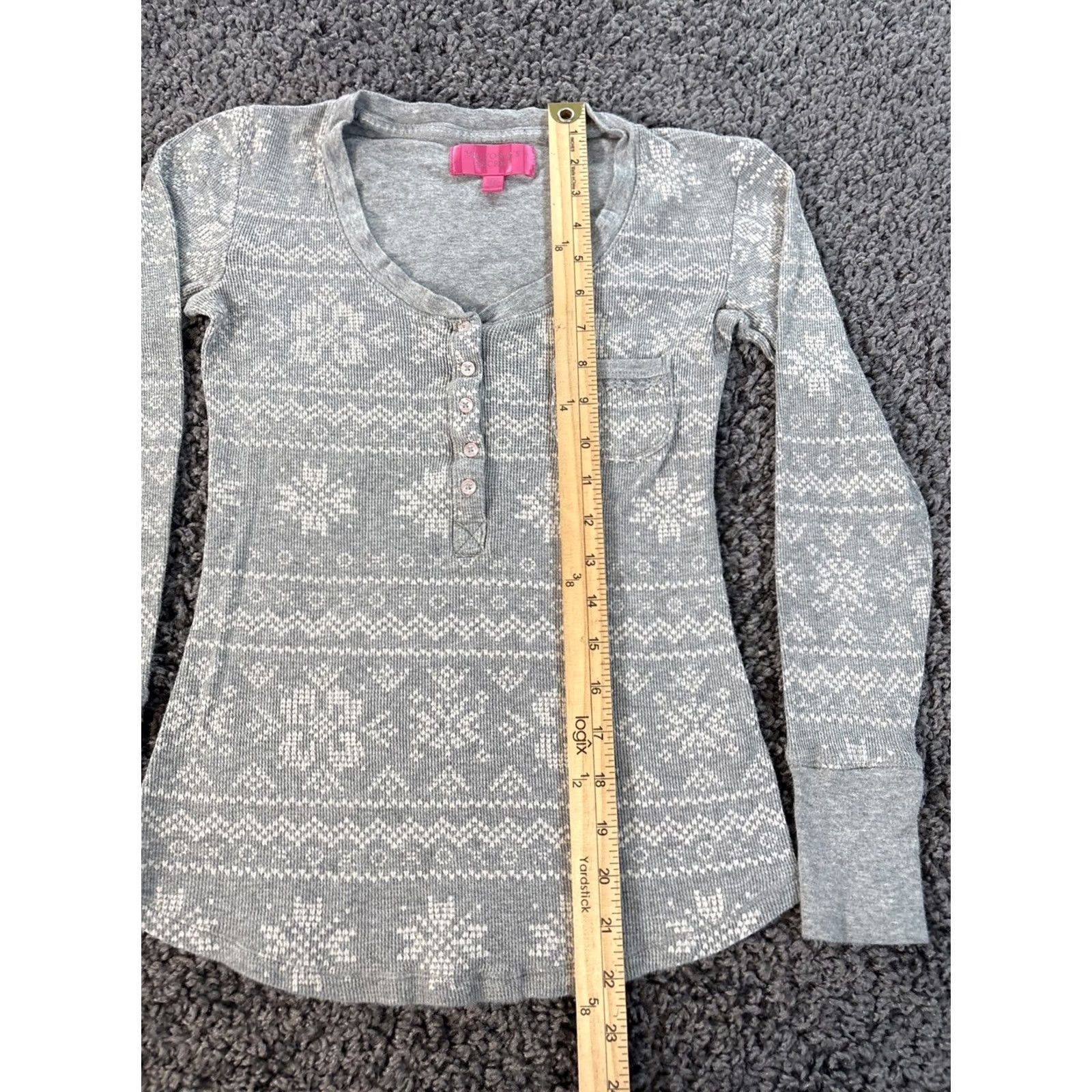 Victoria's Secret VINTAGE Victoria’s Secret Shirt Women XS Gray Henley Ribbed Y2K 2000 Thermal Fair Isle Size XS / US 0-2 / IT 36-38 - 3 Thumbnail