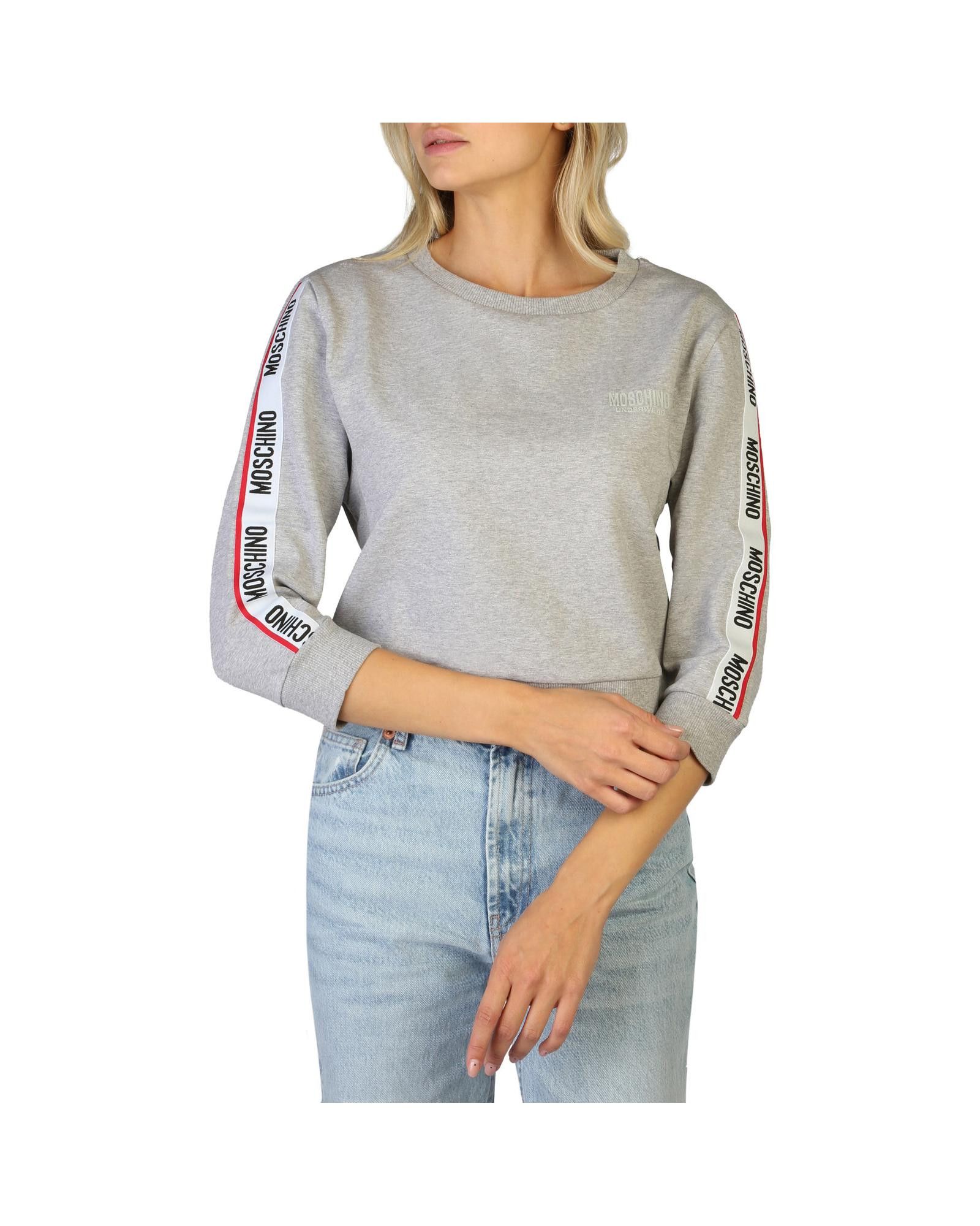 image of Moschino Long Sleeve Cotton Sweatshirt With Ribbed Hems in Grey, Women's (Size Large)