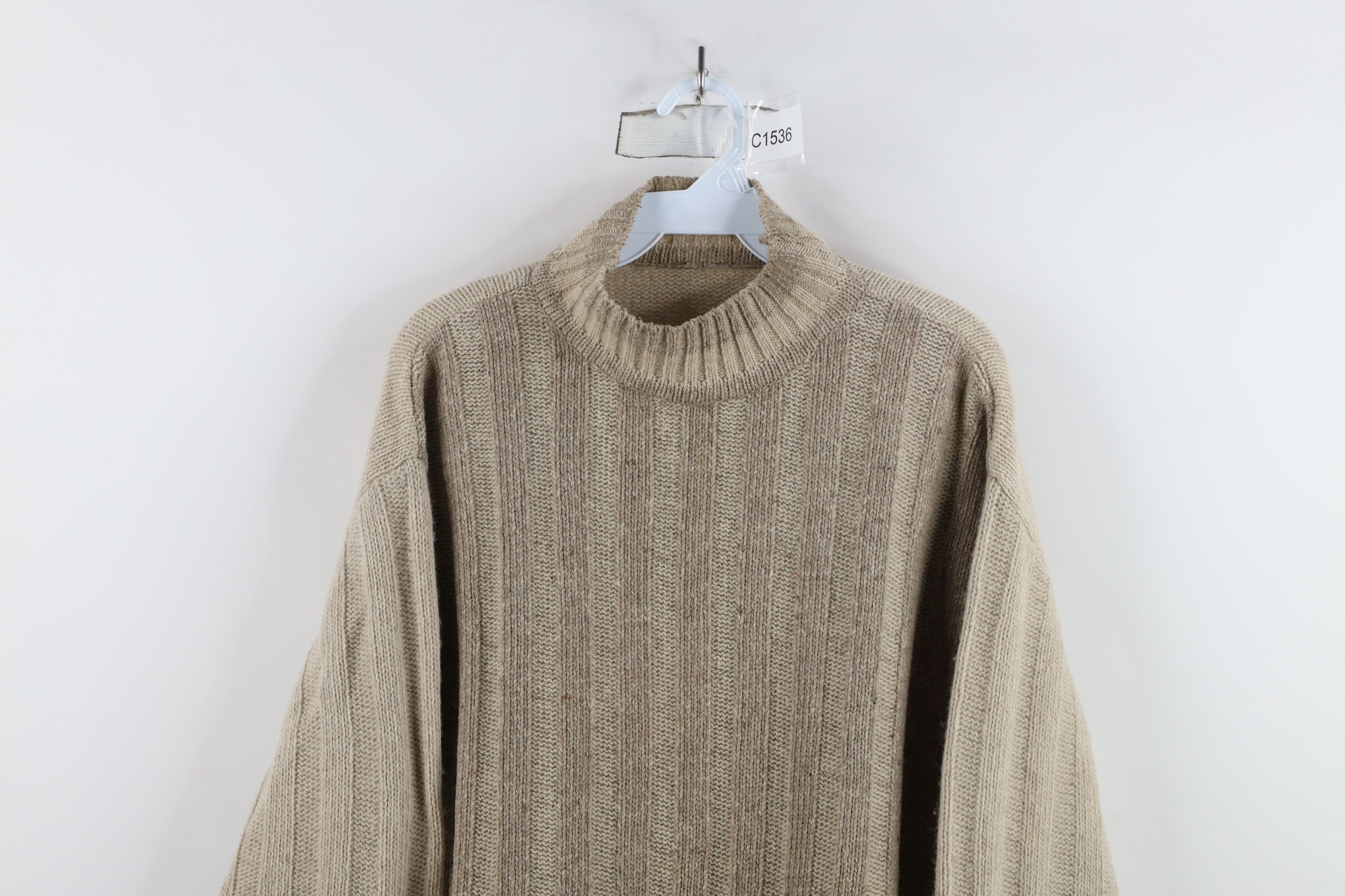 Vintage Vintage 90s Streetwear Ribbed Knit Mock Neck Sweater Beige Size US M / EU 48-50 / 2 - 2 Thumbnail
