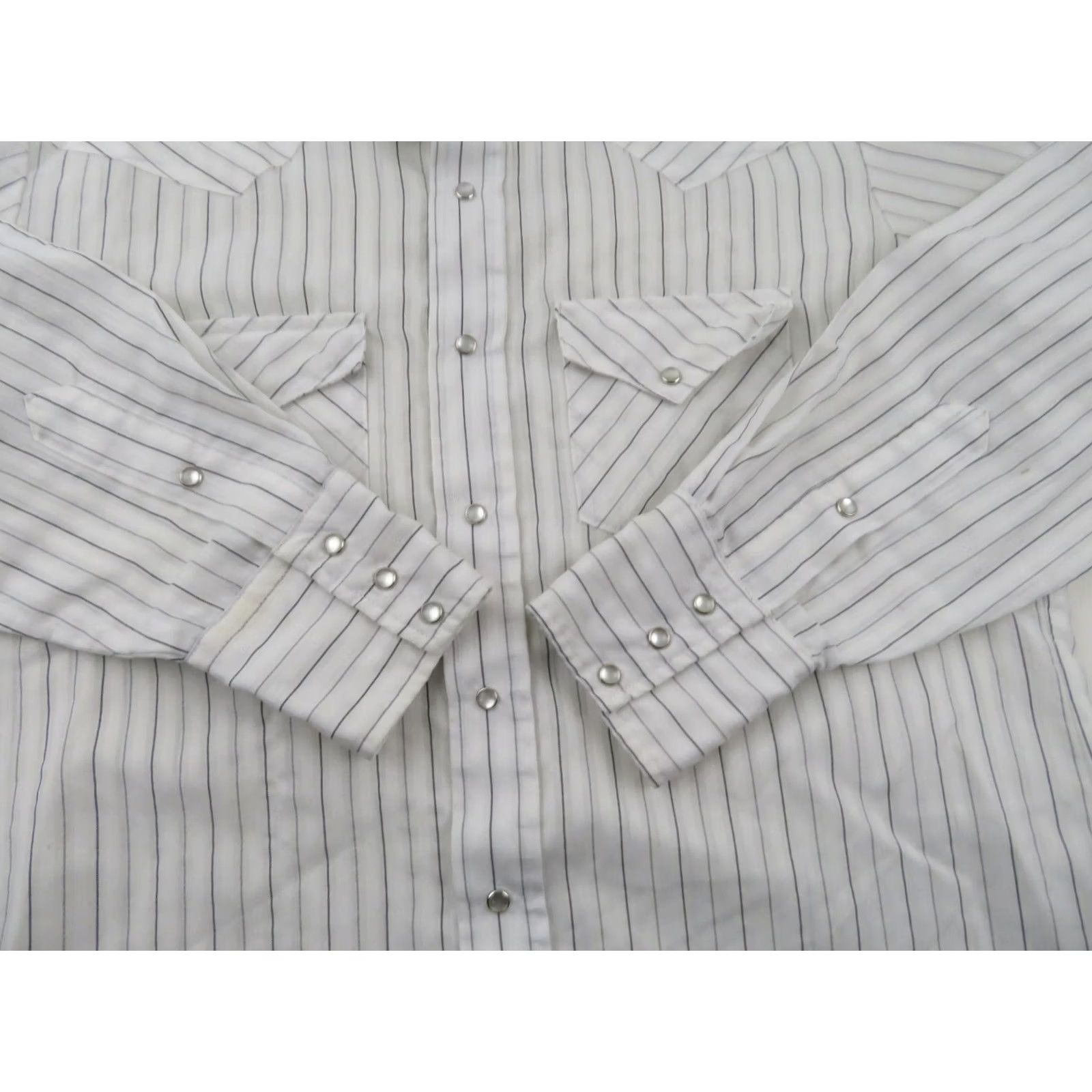 Armani VINTAGE Karman 70s 80s Western Shirt Mens Large Striped Pearl Snap Cowboy Long Sleeve White Size US L / EU 52-54 / 3 - 6 Thumbnail
