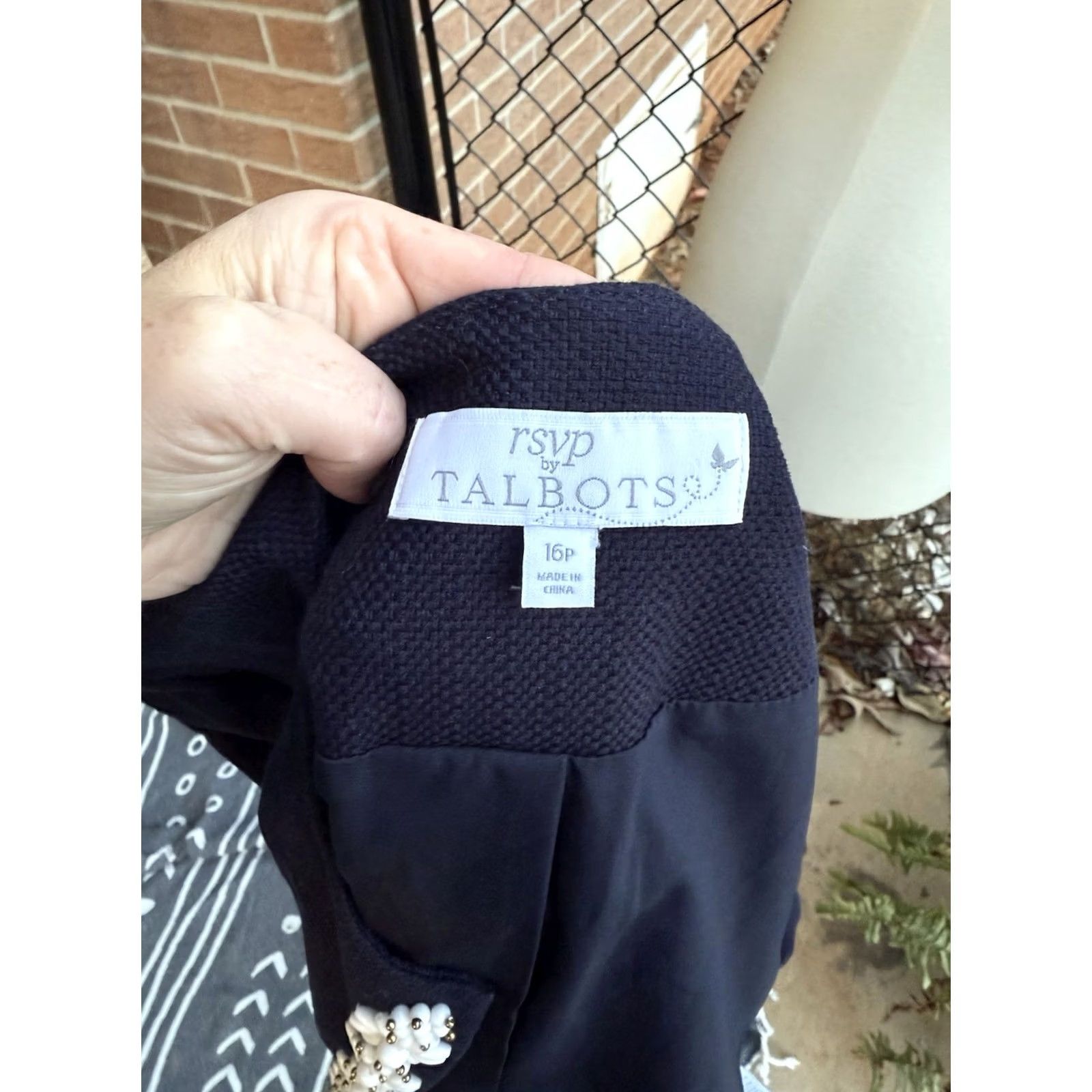 Talbots Talbots Hand-Beaded Jacket Navy White 3/4 Sleeve Petite 16 Beaded Business Casual Womens Jacket Size XXL / US 16-18 / IT 52-54 - 7 Thumbnail