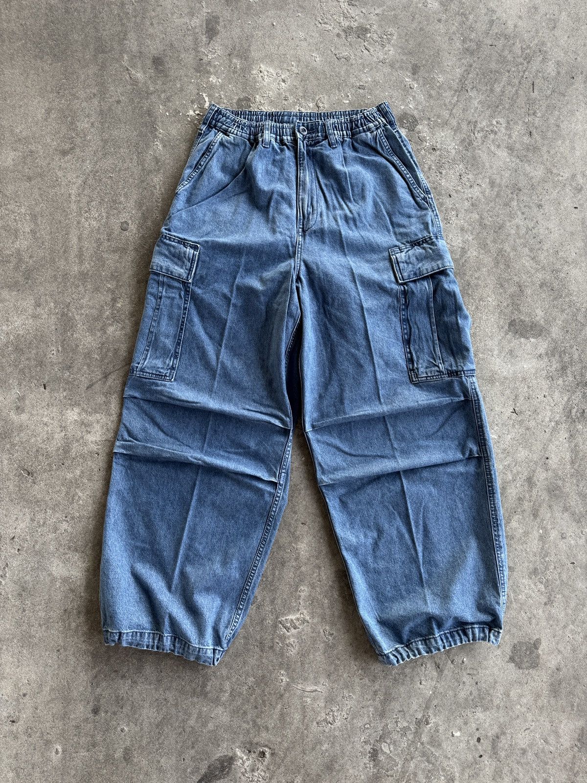 GU GU Super Wide Cargo Ballon Denim Pants Size US 30 / EU 46 - 3 Thumbnail