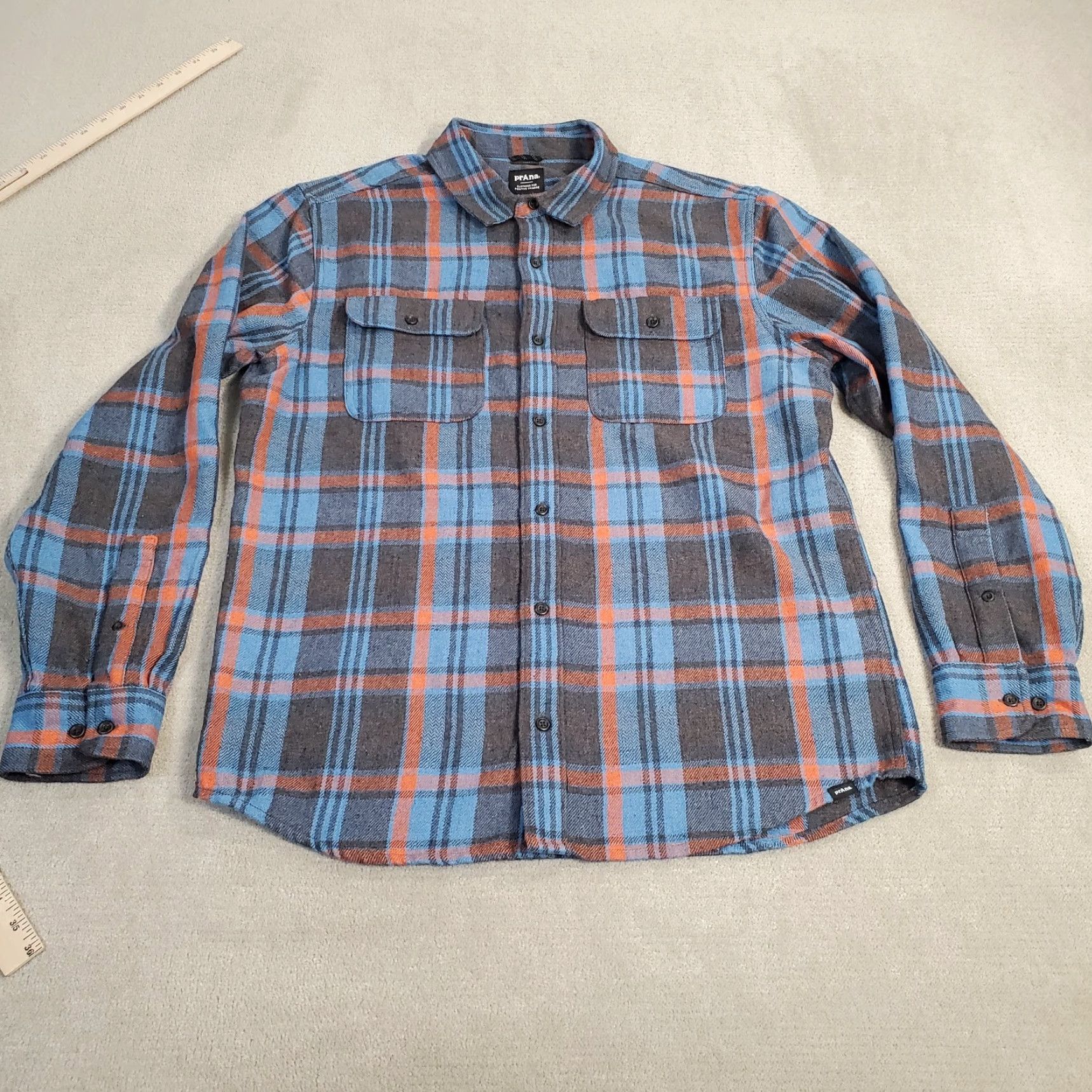 Prana PrAna Shirt Mens M Gray Blue Button Up Plaid Collared Long Sleeve Casual Outdoor Lightweight Regular Button-Down Size US M / EU 48-50 / 2 - 2 Thumbnail