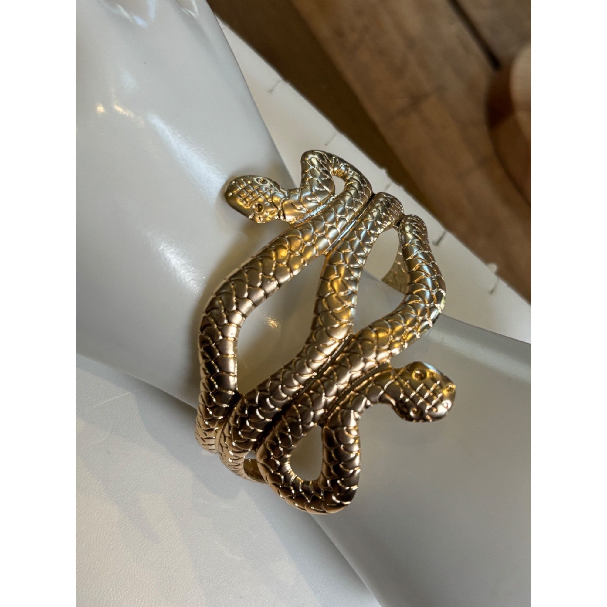 Other Gold Snake Cuff Bracelet Adjustable Size Textured Design Size ONE SIZE - 8 Thumbnail