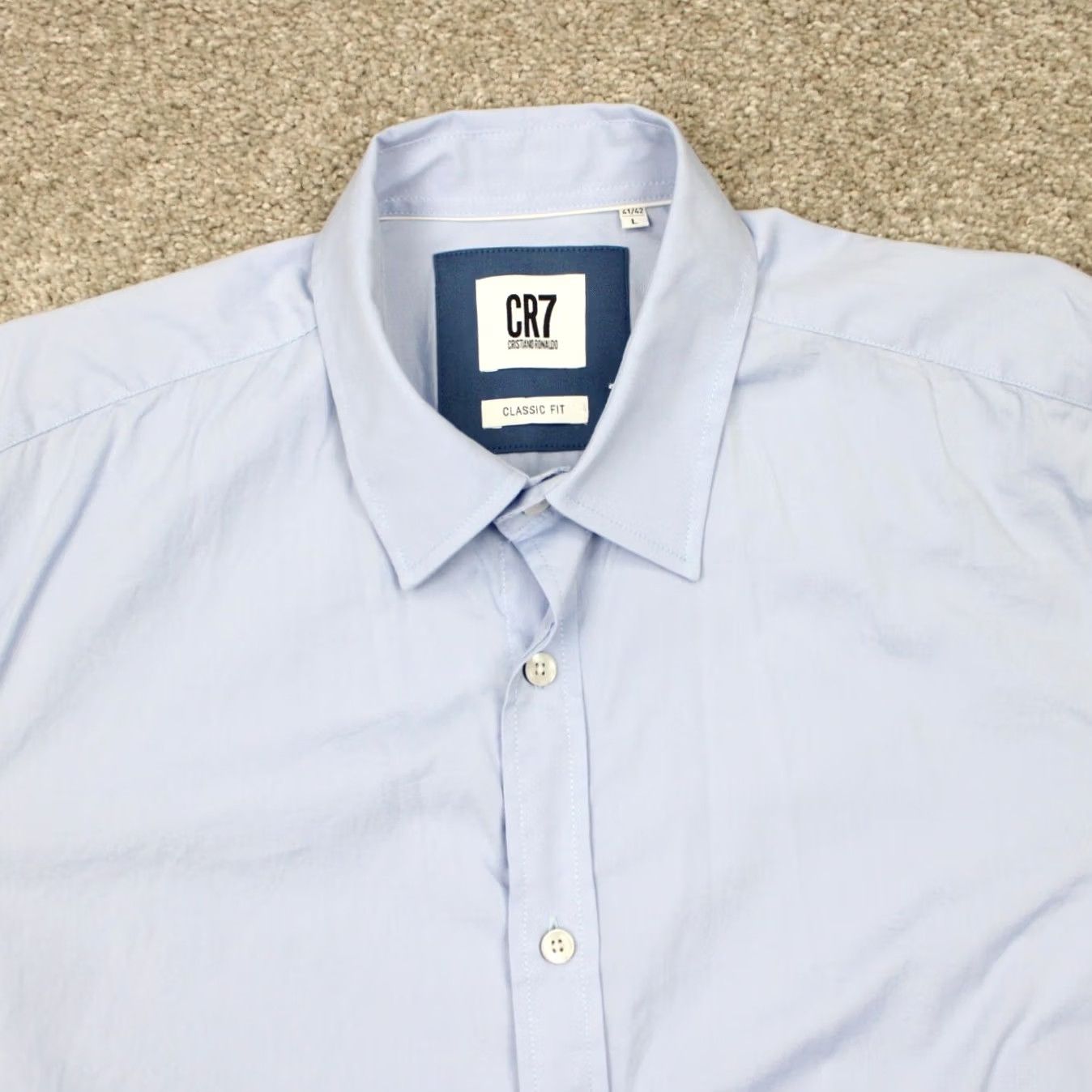 Vintage CR7 Cristiano Ronaldo Dress Shirt Mens Large 41/42 Blue Classic Fit Cotton L/S Shirt Size 42R - 5 Thumbnail