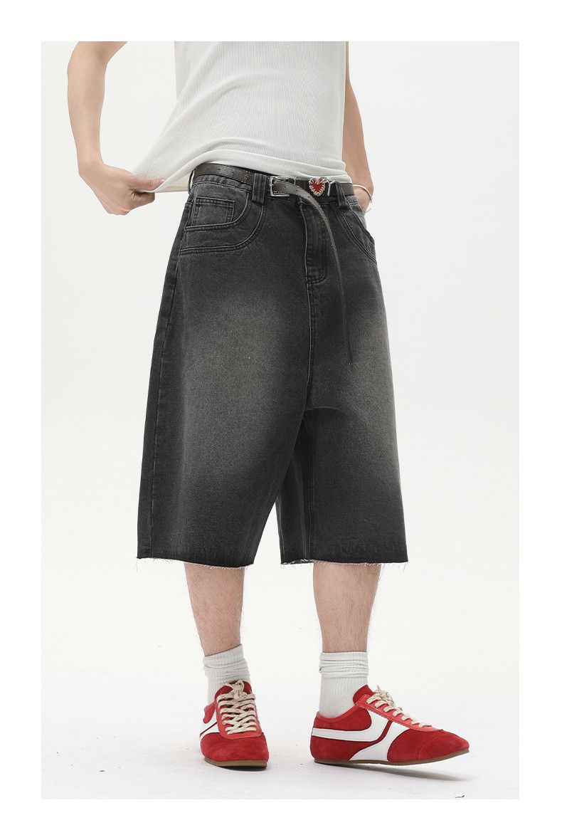 Japanese Brand × Jean Men's casual retro raw edge distressed washed denim shorts Size US 32 / EU 48 - 3 Thumbnail