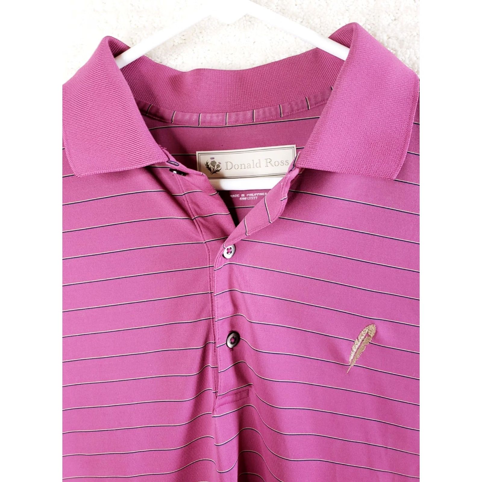 Vintage Donald Ross Shirt Mens M Purple Men striped Polo Golf size short sleeve Size US M / EU 48-50 / 2 - 4 Thumbnail