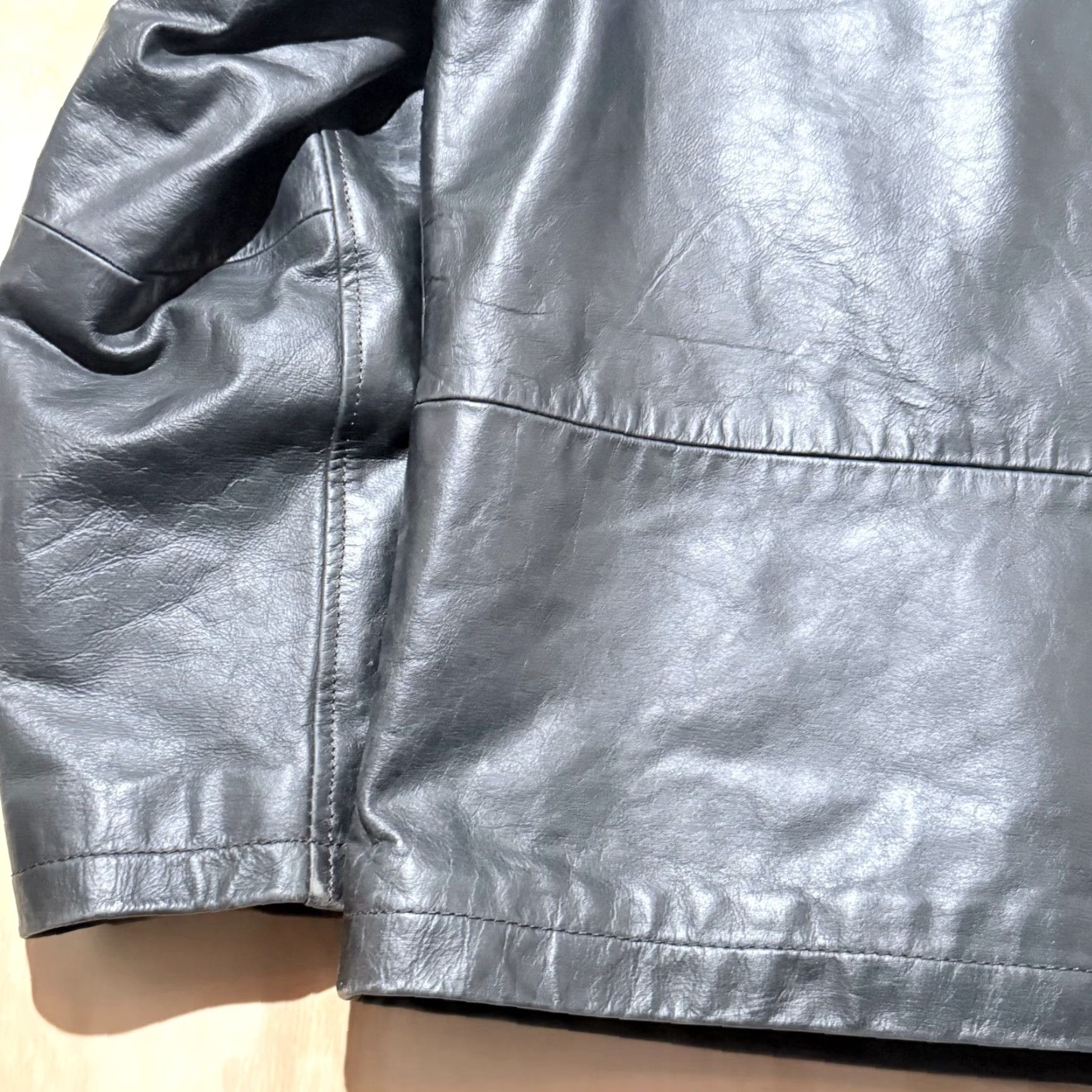 Vintage VINTAGE Claiborne Leather Racer Jacket Black Sherpa Lined Men XL Stand Collar Jacket - Casual, Zipper, Biker Style Size US XL / EU 56 / 4 - 6 Thumbnail