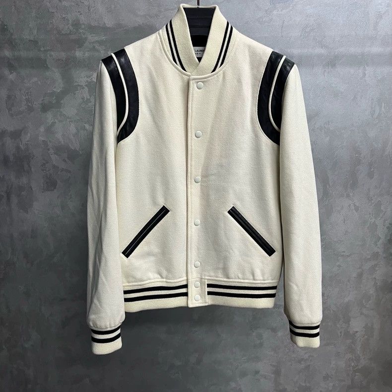Saint Laurent Paris Saint Laurent White Striped Long Sleeve Baseball Jacket- DMC Size US M / EU 48-50 / 2 - 1 Thumbnail