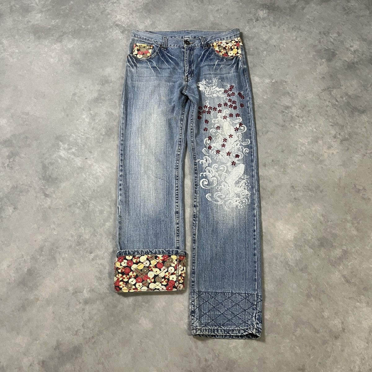 Japanese Brand Rare Japanese Art Denim – Sakura Blossom Embroidery Size US 34 / EU 50 - 1 Thumbnail