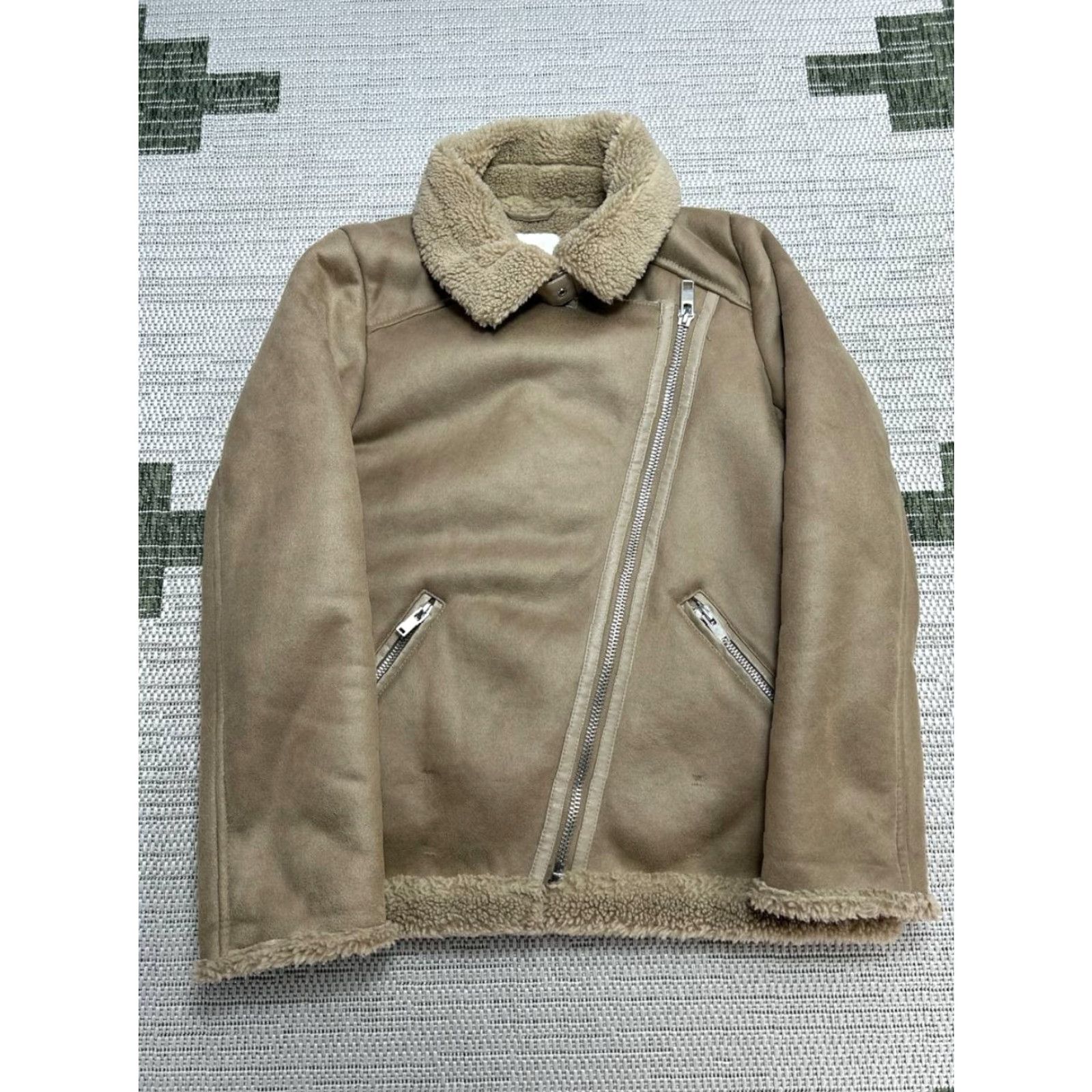 Zara Zara Biker Moto Jacket Women Small Beige Faux Leather Shearling Asymmetrical Zip Jacket Size S / US 4 / IT 40 - 2 Thumbnail