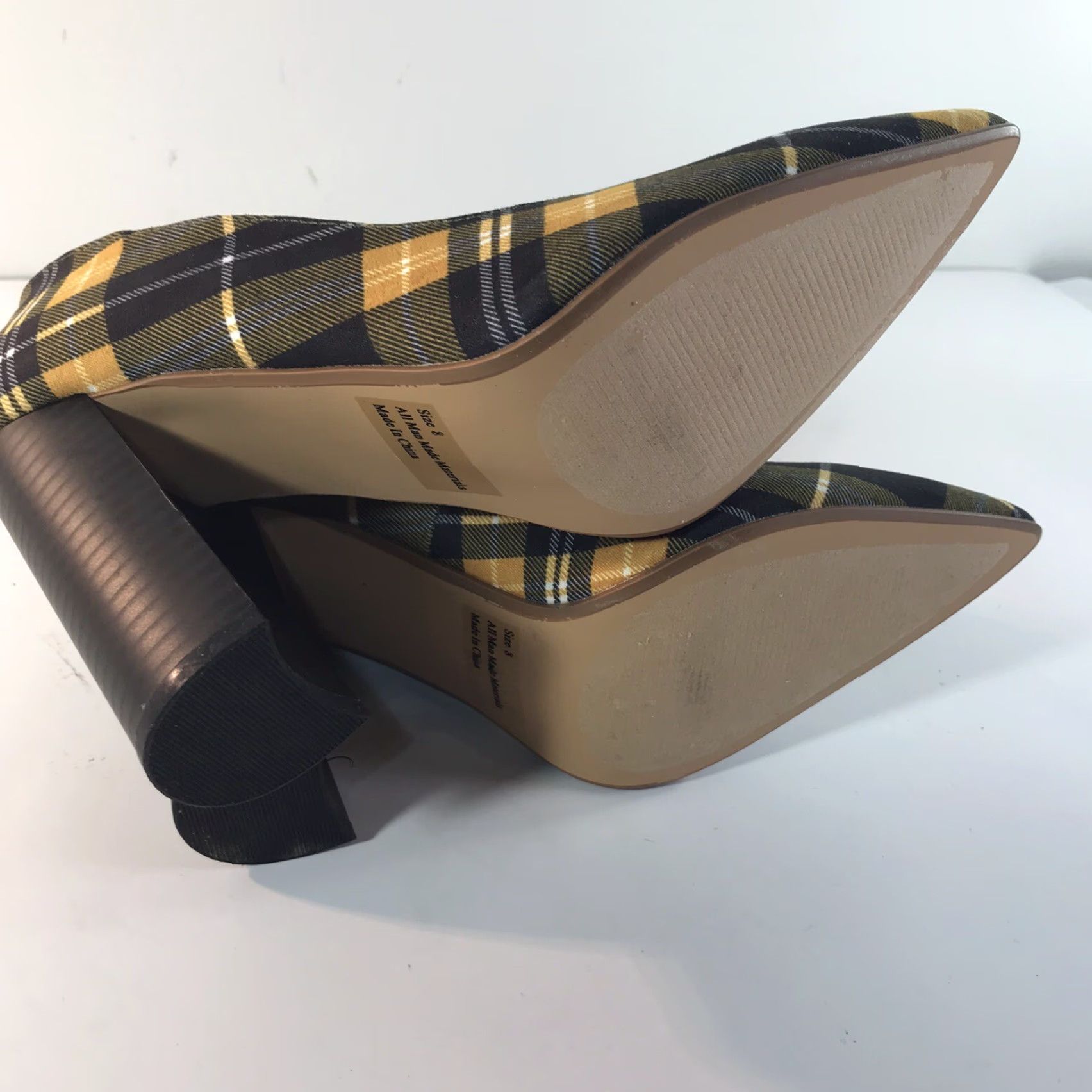 Vintage NY&Co Blk/Yel/Wht Plaid 4in Pointed Toe Block Heels Womens Size 8 New Size US 8 / IT 38 - 4 Thumbnail