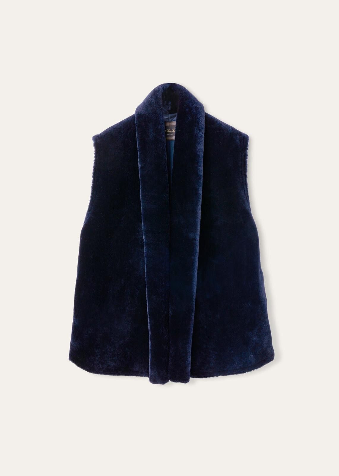 Loro Piana o1srvl11e0125 FAN6281 Jikel Shearling Vest in Navy Blue Size L / US 10 / IT 46 - 1 Thumbnail