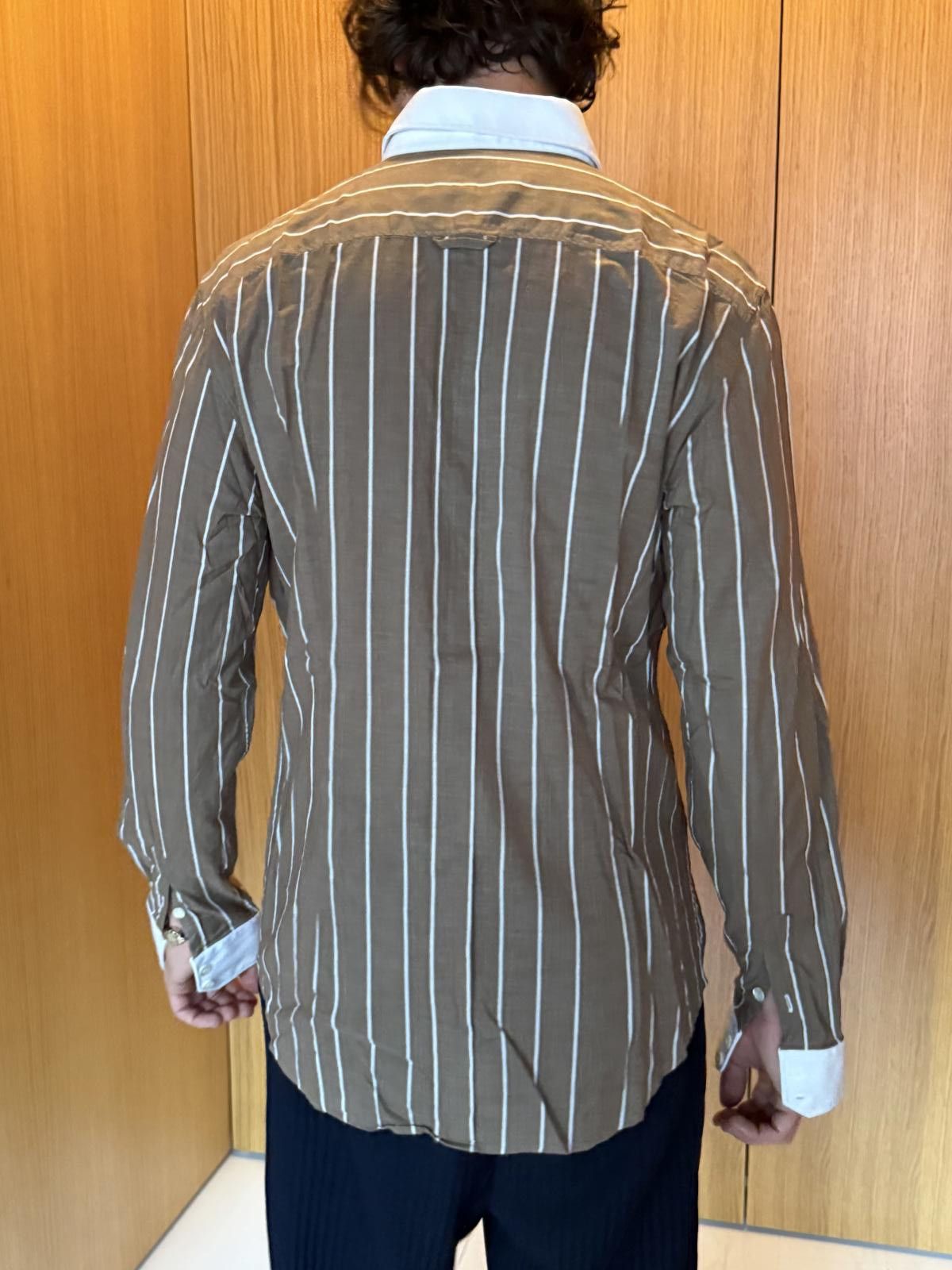D.Gnak By Kang.D D&G Men's Brown and White Striped Slim Fit Dress Shirt Size US M / EU 48-50 / 2 - 5 Thumbnail