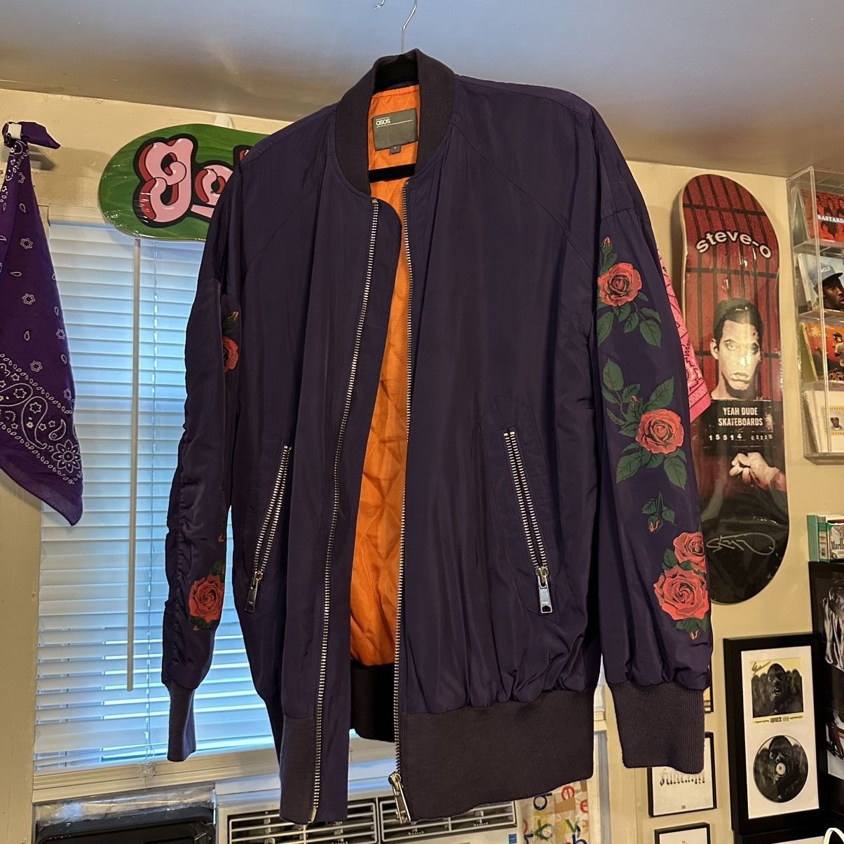 Asos ASOS: Oversized Bomber Jacket With Rose Print In Purple Size US S / EU 44-46 / 1 - 1 Thumbnail