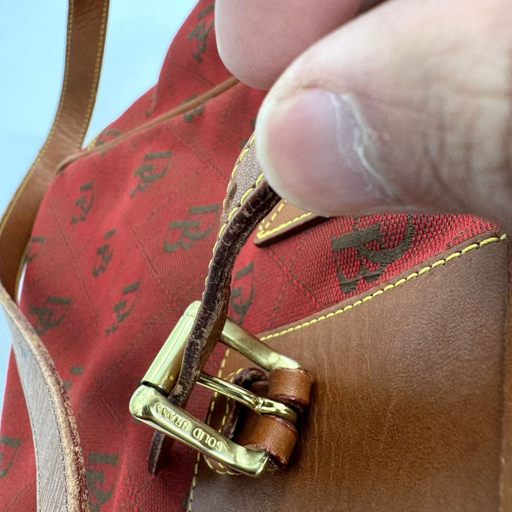 Dooney & Bourke VTG Dooney & Bourke Satchel Purse Handbag Medium Orange Leather Monogram Khaki Beige Size ONE SIZE - 6 Thumbnail