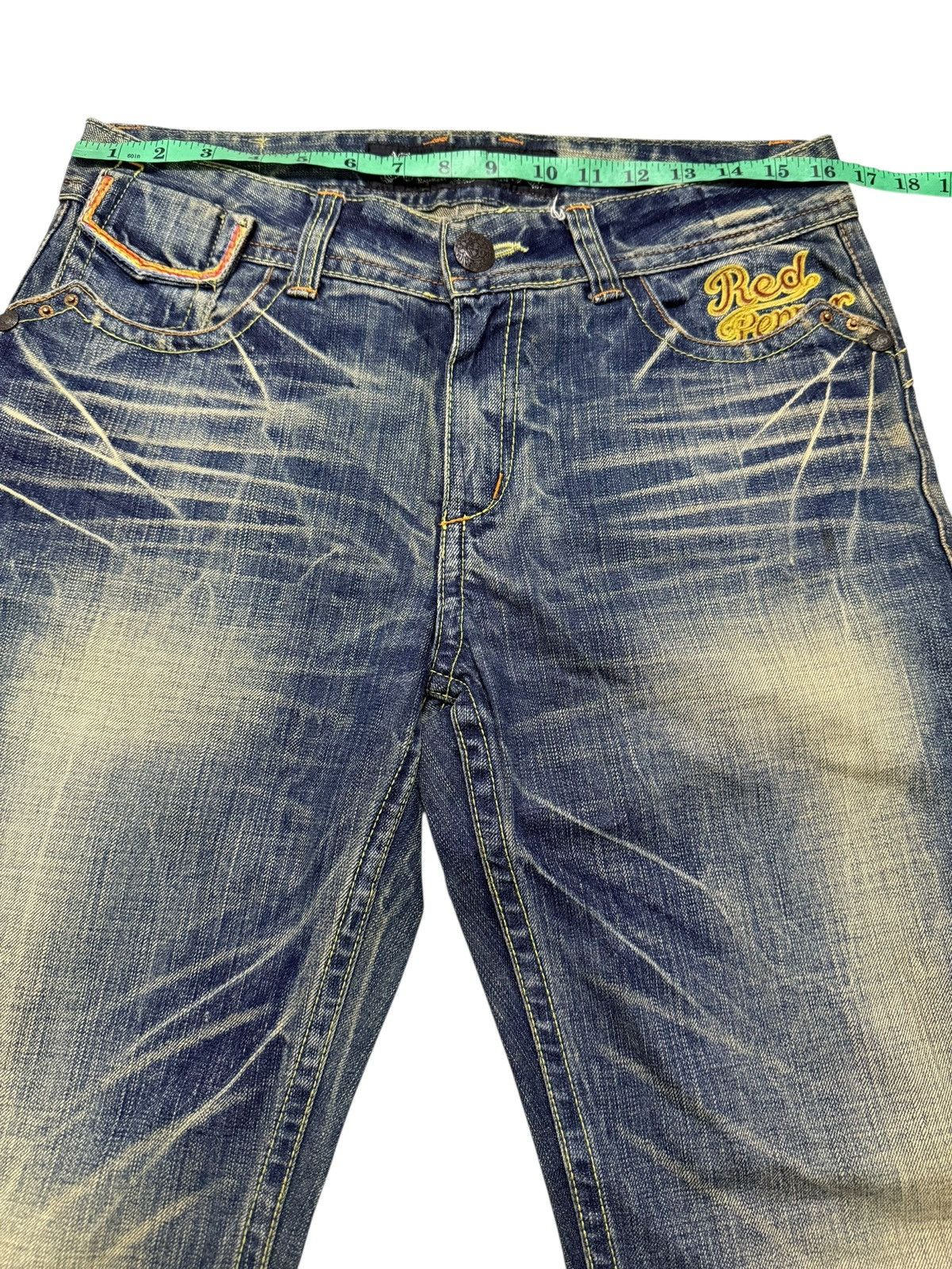 Le Grande Bleu (L.G.B.) Flared Jeans Red Pepper Faded Stretch Low Rise Boot Cut Size US 31 - 9 Thumbnail